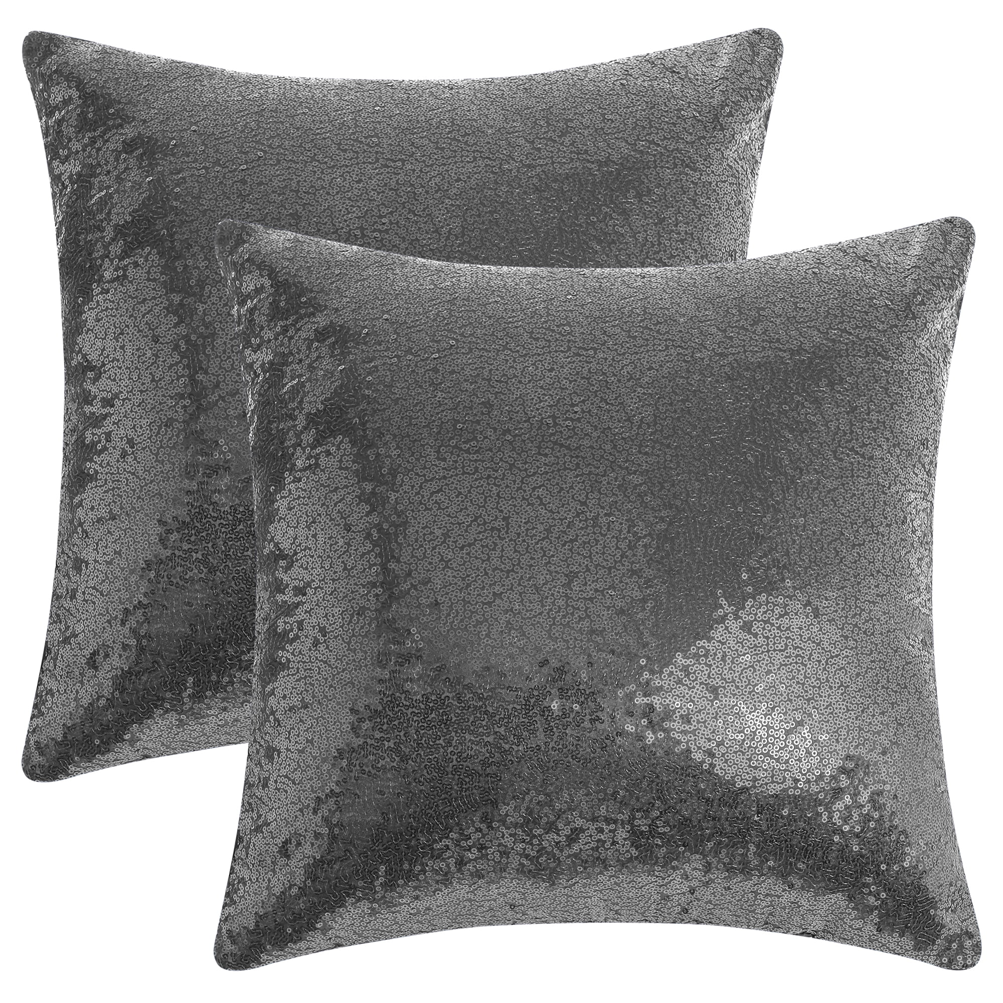 Unique Bargains Sequin Throw Pillow Covers 2 Glitter Decorative Pillow Cases Cushion Cover Gray 18" x 18"