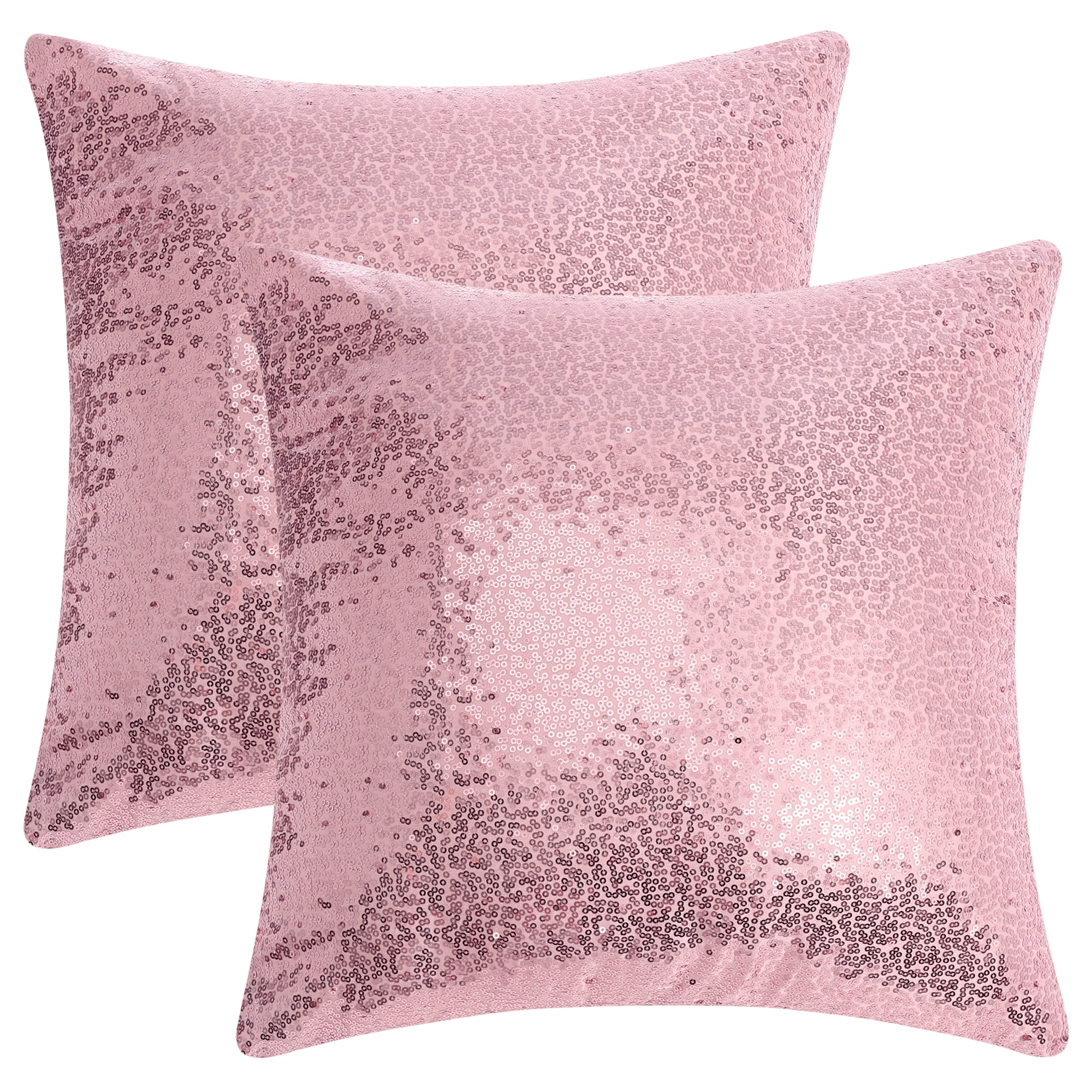 Unique Bargains Sequin Throw Pillow Covers 2 Glitter Decorative Pillow Cases Cushion Cover Pink 18" x 18"