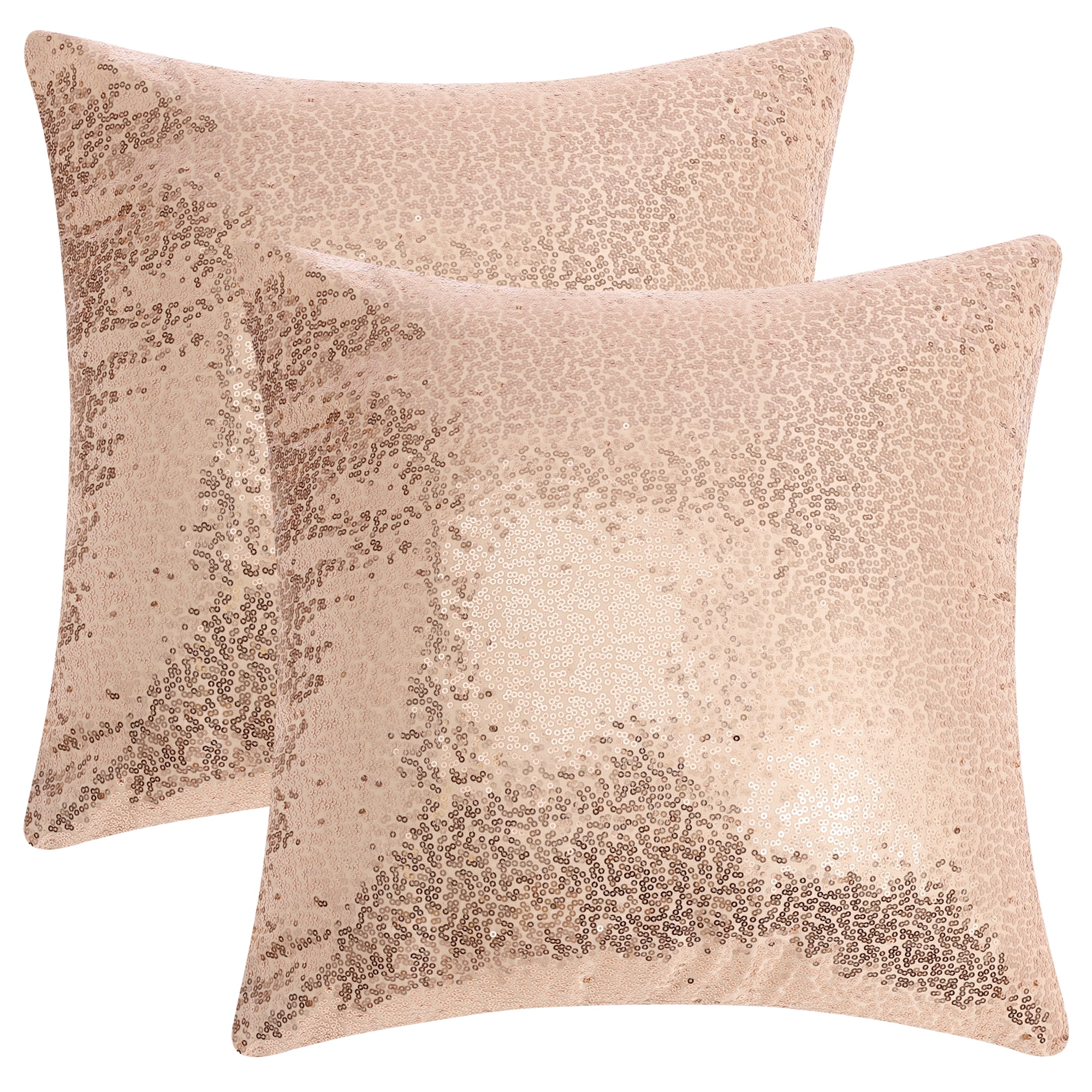 Unique Bargains Sequin Throw Pillow Covers 2 Glitter Decorative Pillow Cases Cushion Cover Rose Gold 16" x 16"