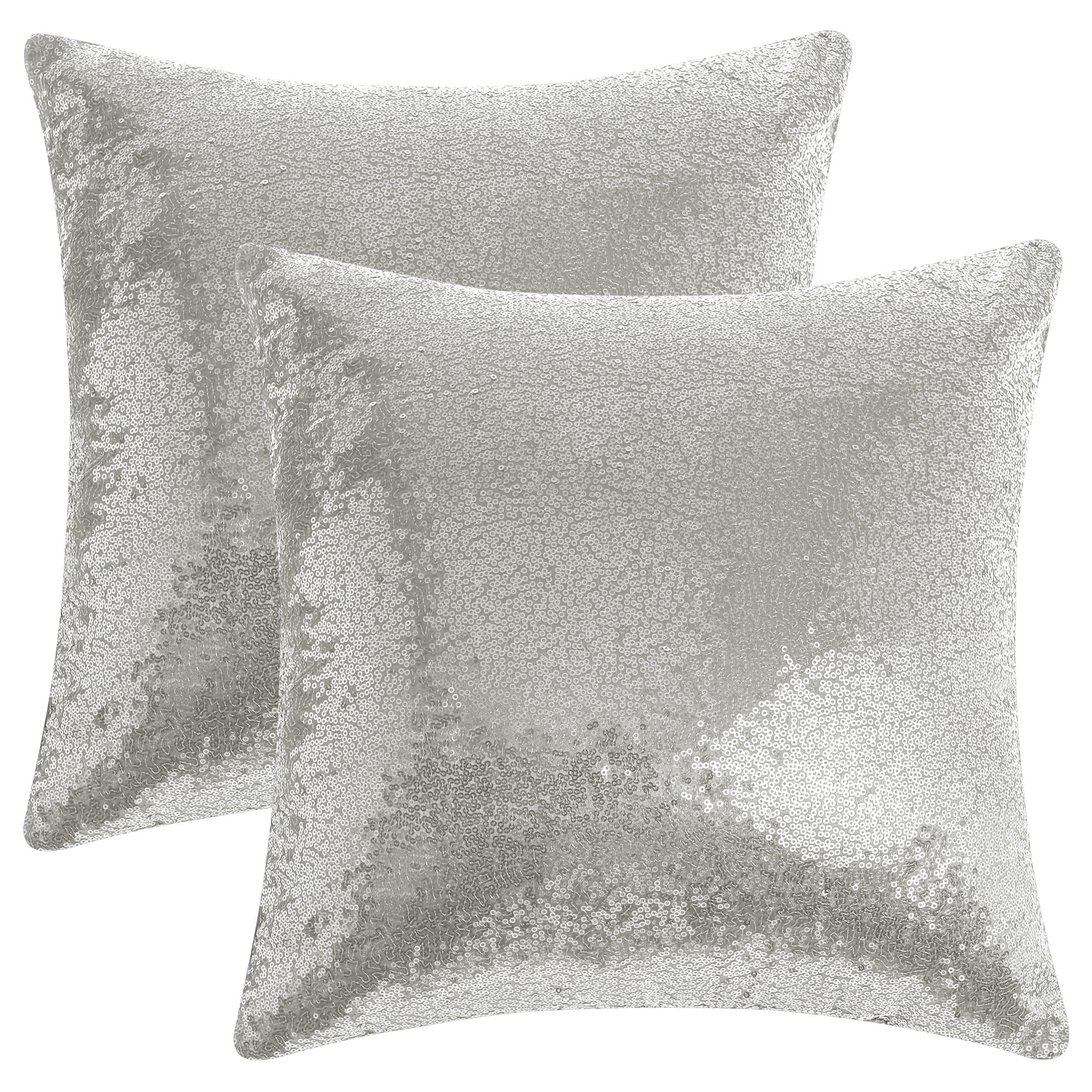 Unique Bargains Sequin Throw Pillow Covers 2 Glitter Decorative Pillow Cases Cushion Cover Silver 18" x 18"