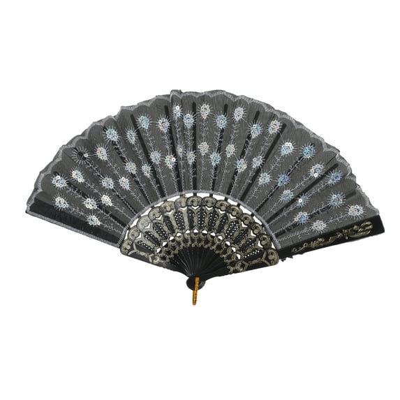 Unique Bargains Sequins Folding Fan 1 Pc White