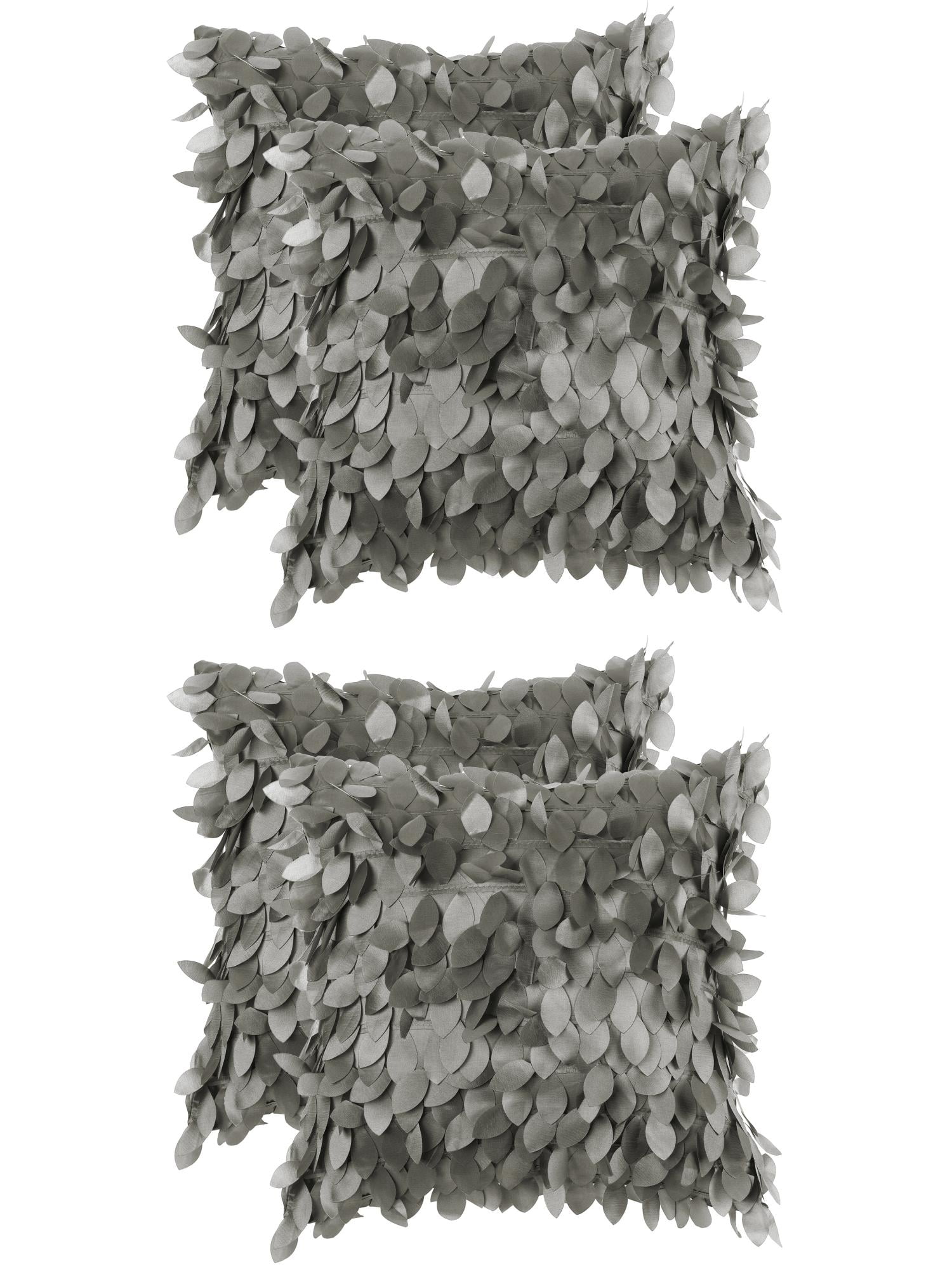 Unique Bargains Sequins Leaf 3D Throw Pillow Cover Pack of 4 Solid Color Cushion Covers Grey 18" x 18"