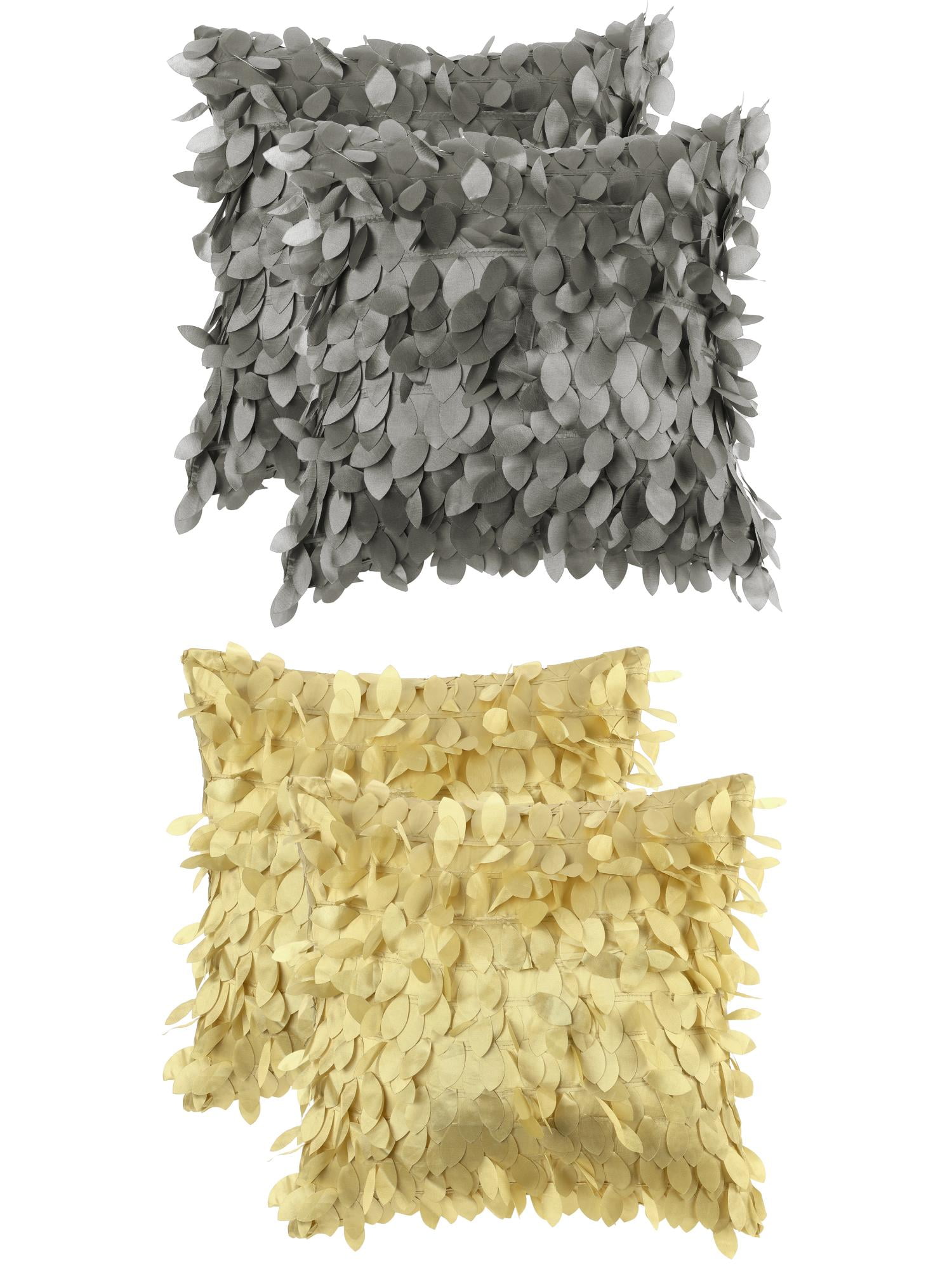 Unique Bargains Sequins Leaf 3D Throw Pillow Cover Pack of 4 Solid Color Cushion Covers Grey/Gold 18" x 18"