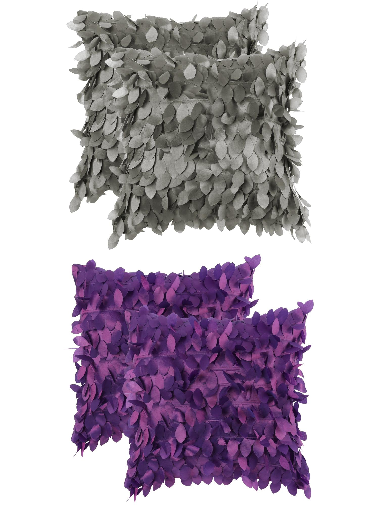 Unique Bargains Sequins Leaf 3D Throw Pillow Cover Pack of 4 Solid Color Cushion Covers Grey/Purple 18" x 18"