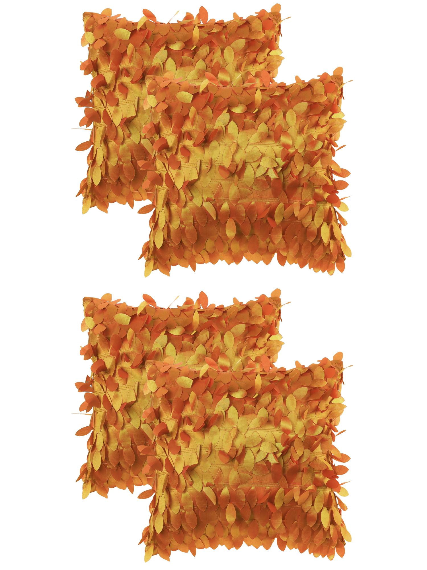 Unique Bargains Sequins Leaf 3D Throw Pillow Cover Pack of 4 Solid Color Cushion Covers Orange 18" x 18"