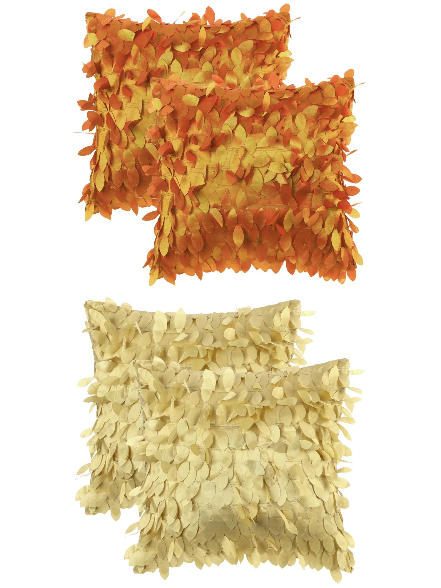 Unique Bargains Sequins Leaf 3D Throw Pillow Cover Pack of 4 Solid Color Cushion Covers Orange/Gold 18" x 18"