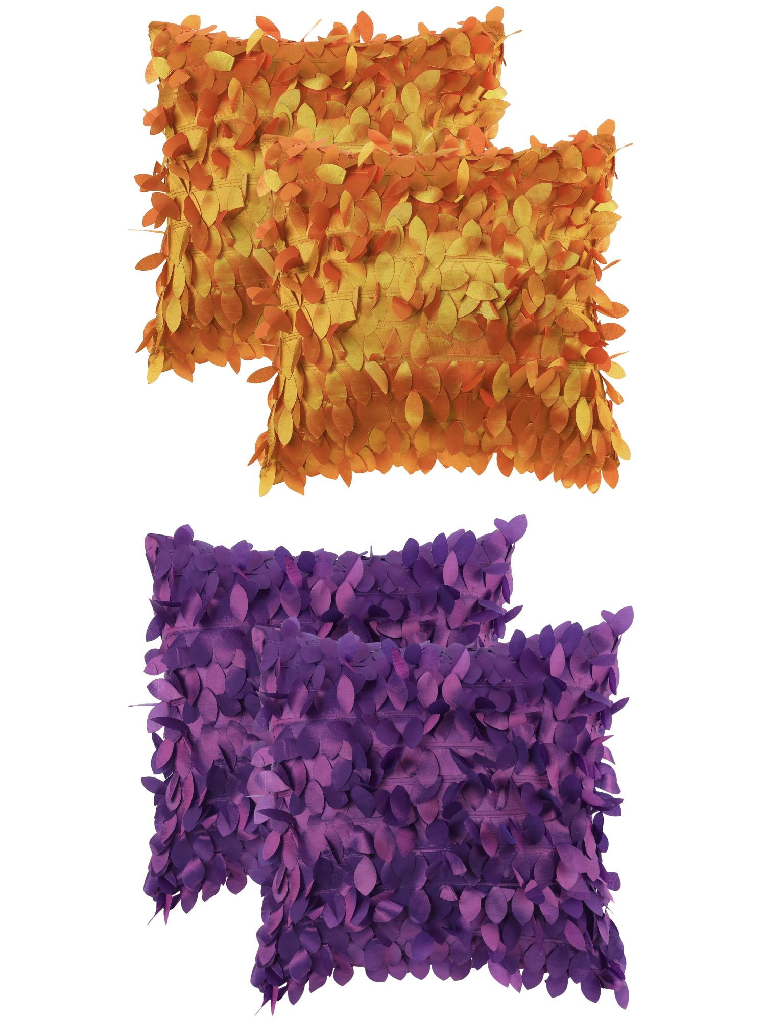 Unique Bargains Sequins Leaf 3D Throw Pillow Cover Pack of 4 Solid Color Cushion Covers Orange/Purple 18" x 18"