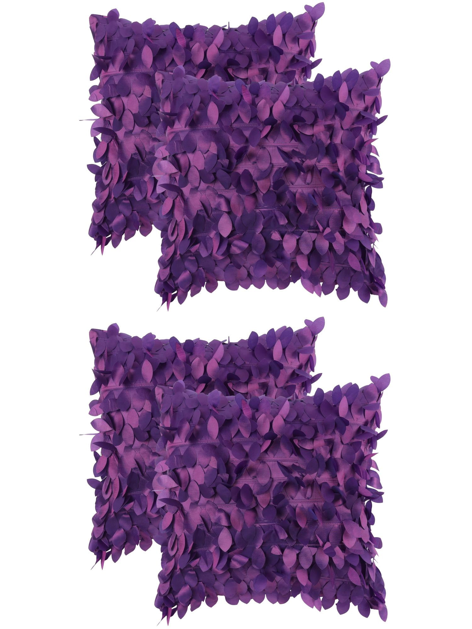 Unique Bargains Sequins Leaf 3D Throw Pillow Cover Pack of 4 Solid Color Cushion Covers Purple 18" x 18"