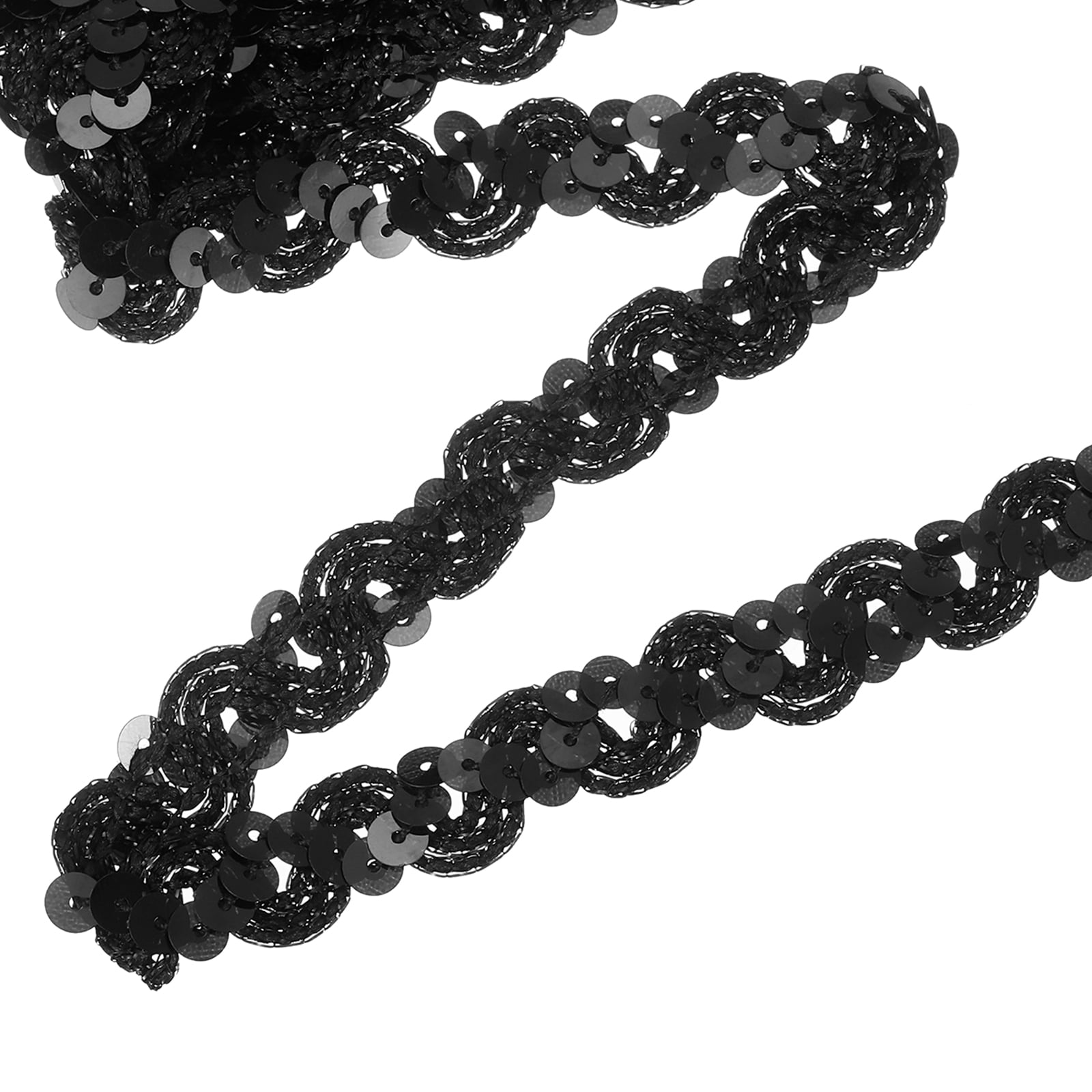 Unique Bargains Sequins Trim Ribbon Sequin Gimp Braid Trim Spangle Flat Sequins Black