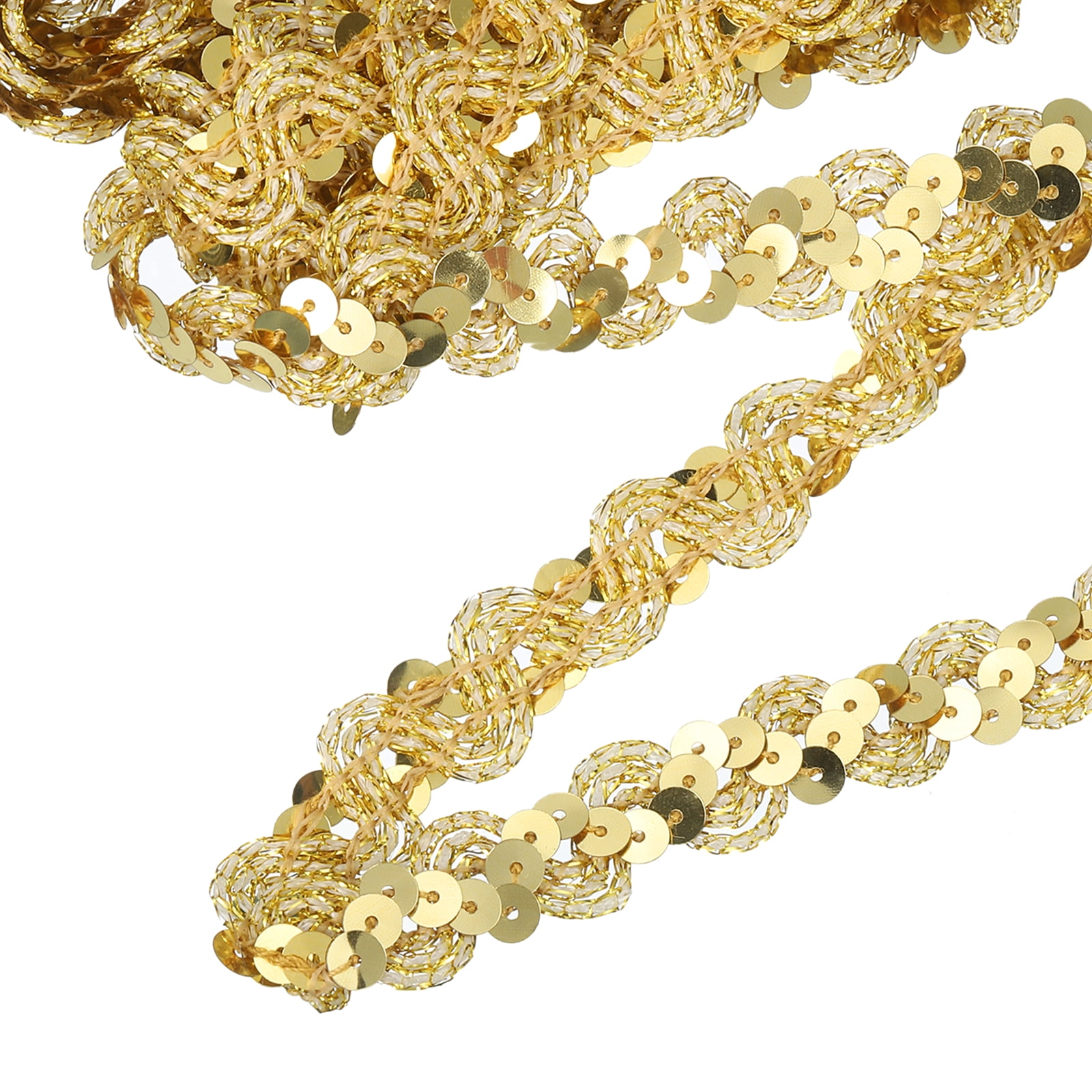 Unique Bargains Sequins Trim Ribbon Sequin Gimp Braid Trim Spangle Flat Sequins Gold