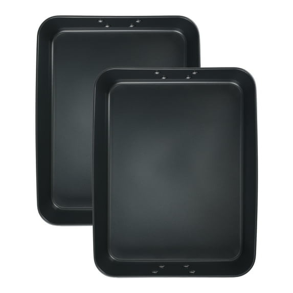 Unique Bargains Set of 2 Baking Sheet Nonstick Cake Pan Black 13.7*10.8*2.6in