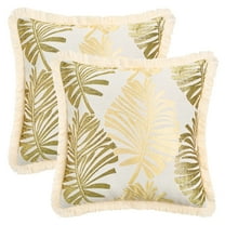 Unique Bargains Set of 2 Boho Palm Leaf Jacquard Throw Pillow with Tassel Edge Yellow