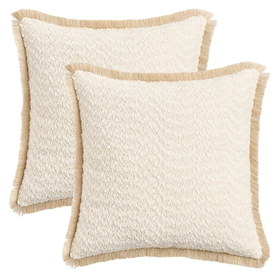 Unique Bargains Set of 2 Boho Soft Square Throw Pillow Covers for Couch Beige
