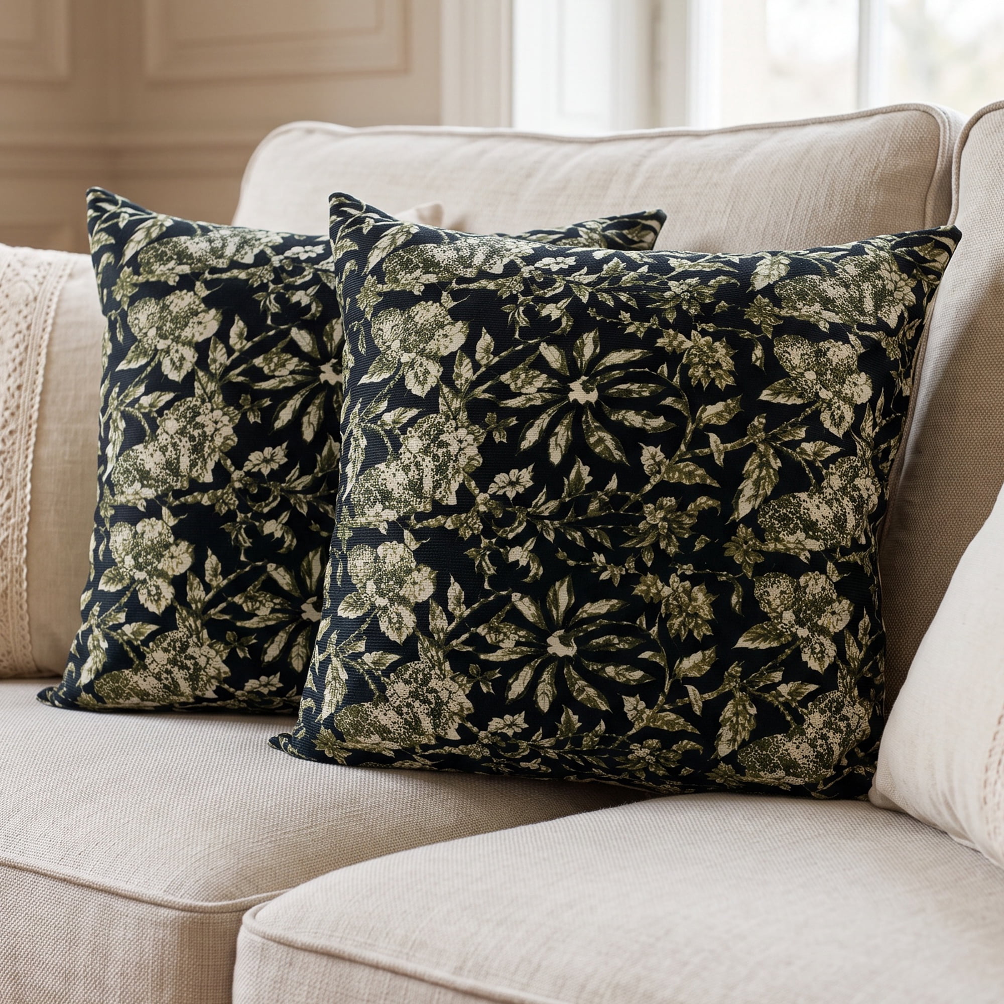 Unique Bargains Set of 2 Modern Botanical Floral Printed Throw Pillow Covers Black 18"x18"