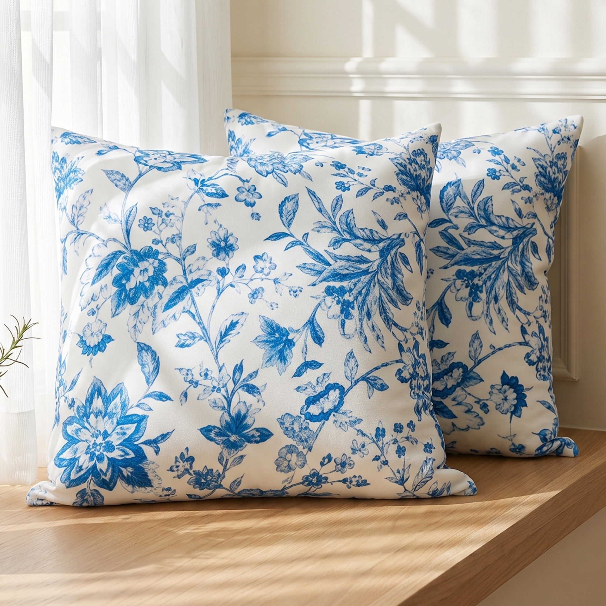 Unique Bargains Set of 2 Modern Botanical Floral Printed Throw Pillow Covers Dark Blue 18"x18"
