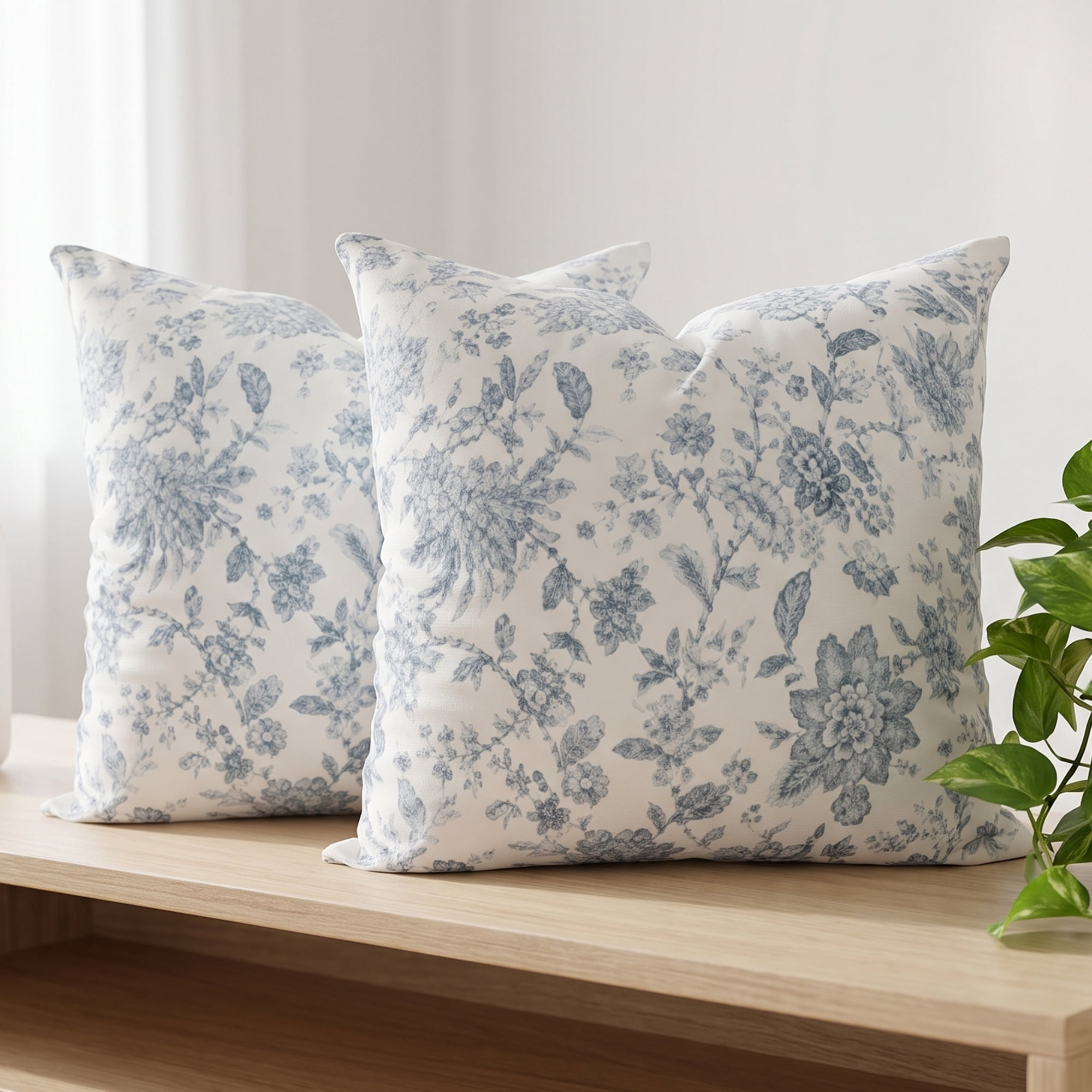 Unique Bargains Set of 2 Botanical Floral Printed Throw Pillow Covers Grey Floral 18"x18"