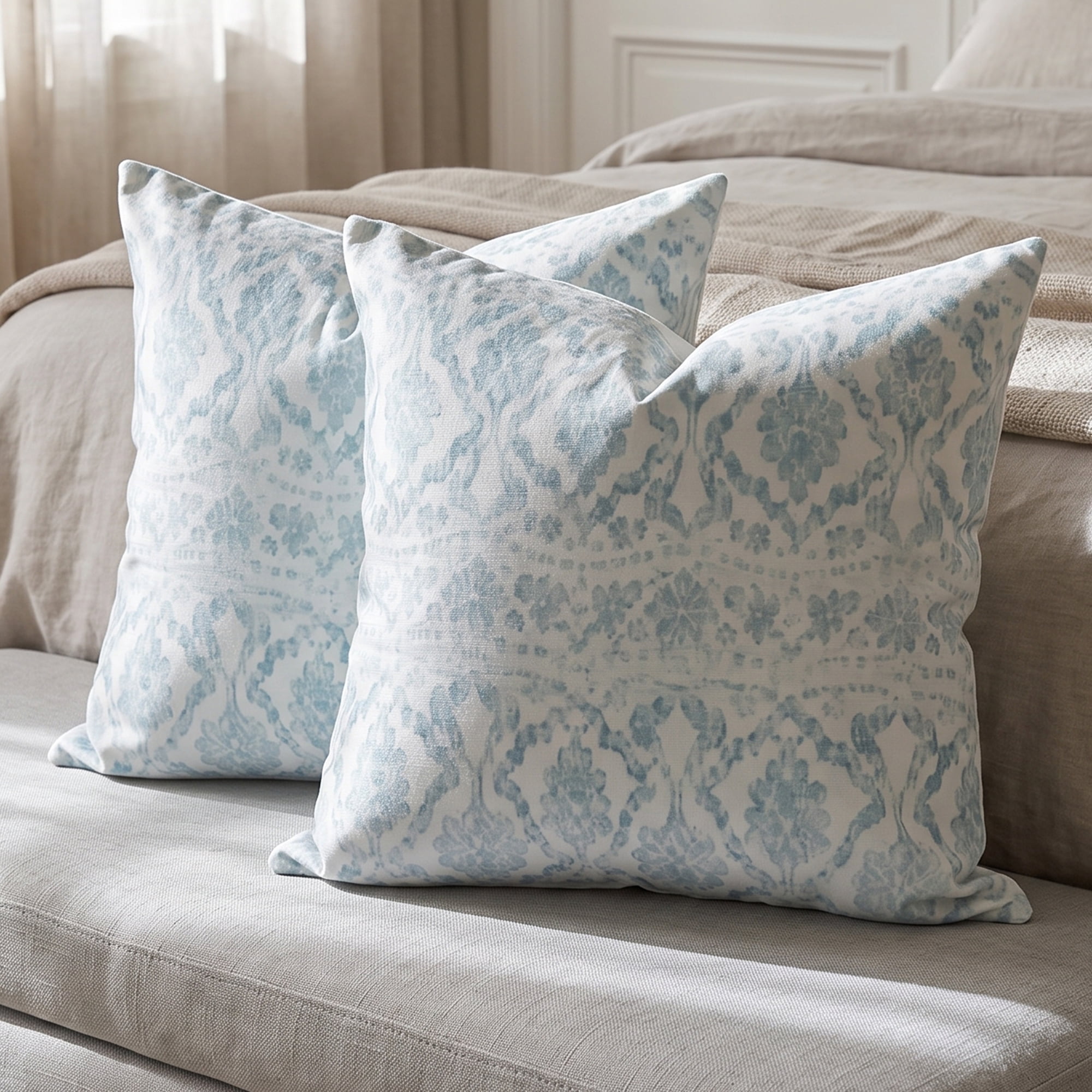 Unique Bargains Set of 2 Modern Botanical Floral Printed Throw Pillow Covers Light Blue 18"x18"