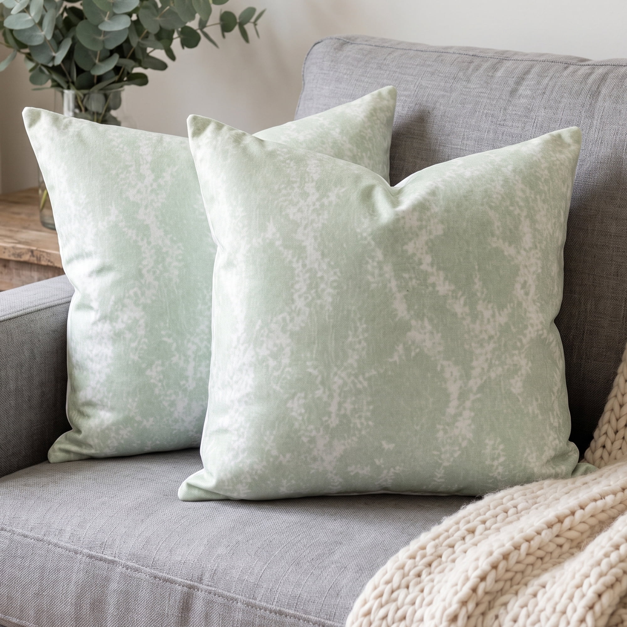 Unique Bargains Set of 2 Modern Botanical Floral Printed Throw Pillow Covers Light Green 18"x18"
