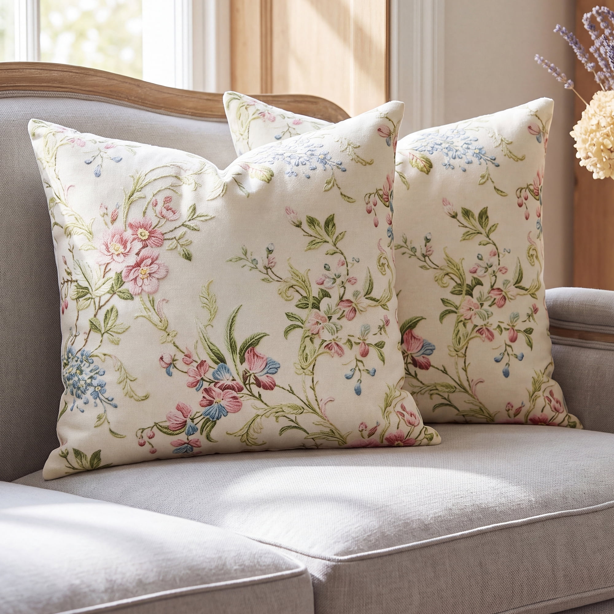 Unique Bargains Set of 2 Modern Botanical Floral Printed Throw Pillow Covers Multicolor 18"x18"