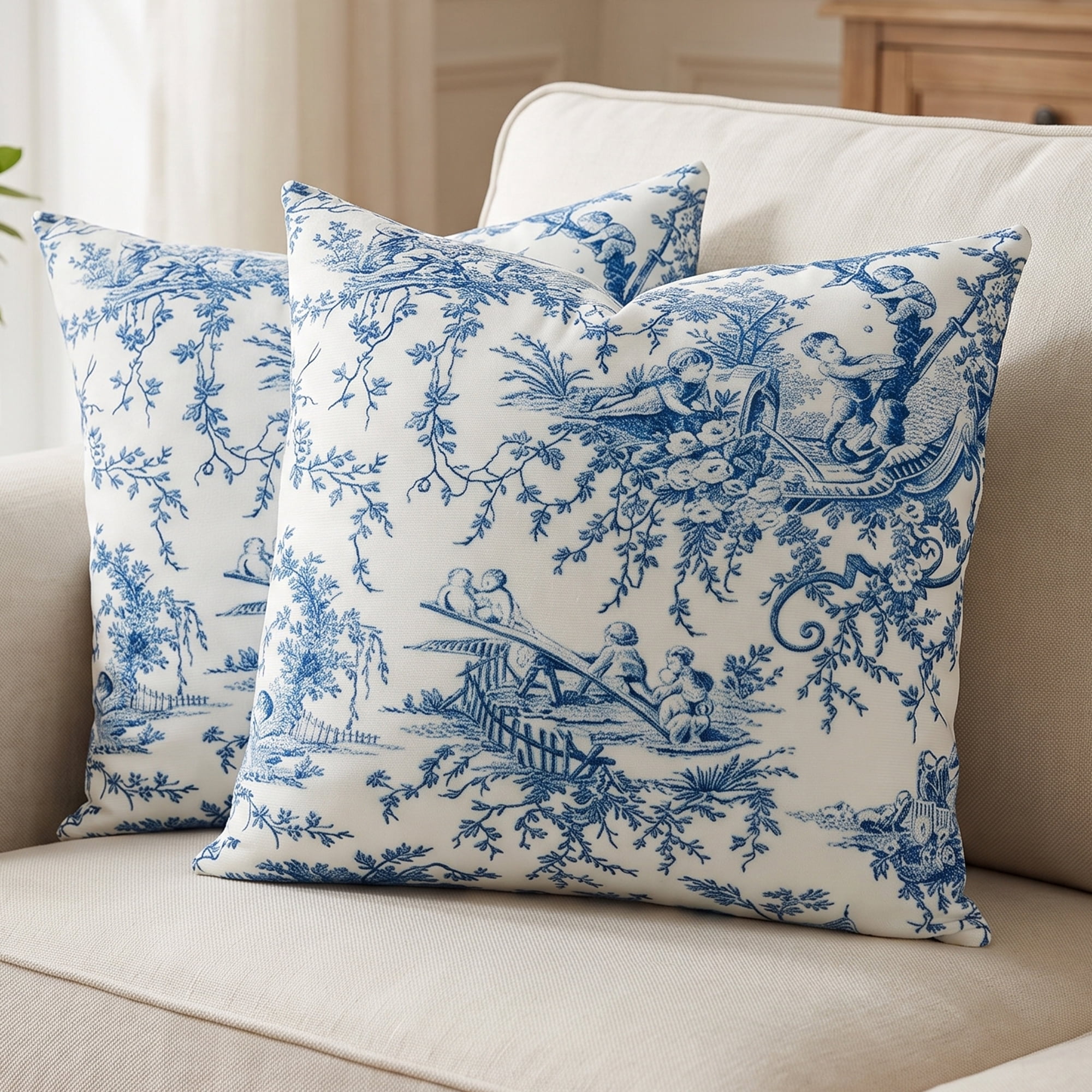 Unique Bargains Set of 2 Botanical Floral Printed Throw Pillow Covers Navy Blue 18"x18"