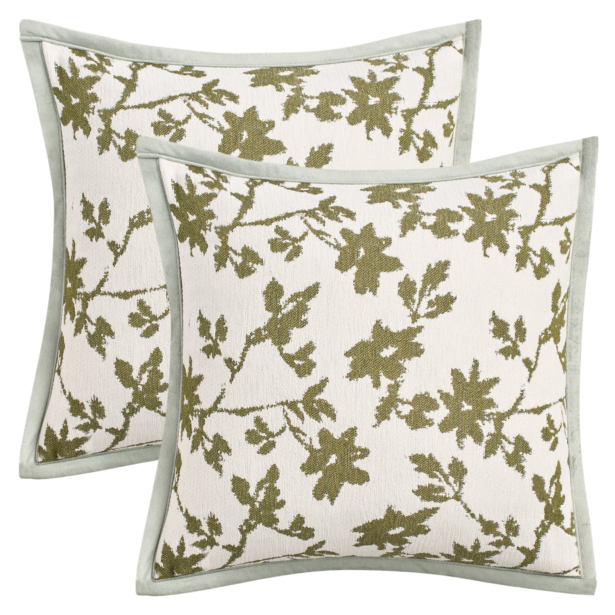 Unique Bargains Set of 2 Chenille Leaves Jacquard Throw Pillow Covers Green
