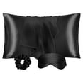 thumbnail image 1 of Unique Bargains Set of 2 Durable Soft Enveloped Closure Satin Pillowcase Black Standard(20"x26"), 1 of 8