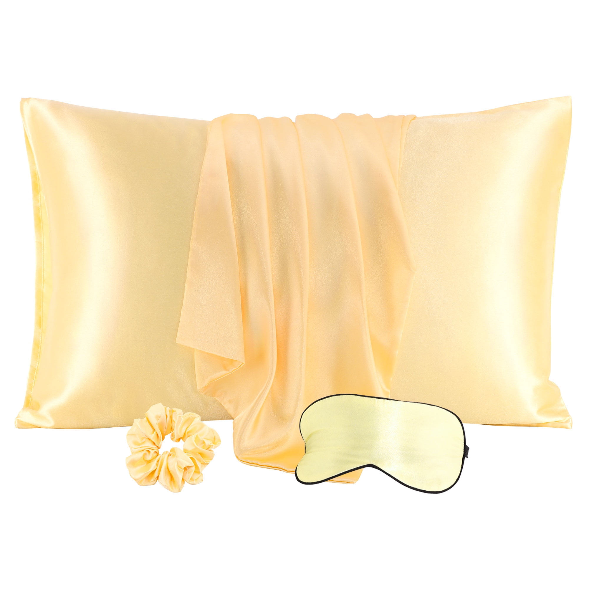 Unique Bargains Set of 2 Durable Soft Enveloped Closure Satin Pillowcase Gold Queen(20"x30")