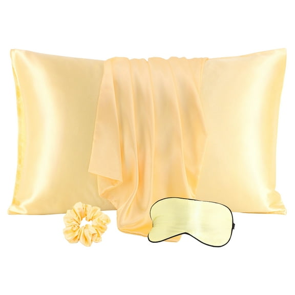 Unique Bargains Set of 2 Durable Soft Enveloped Closure Satin Pillowcase Gold Queen(20"x30")