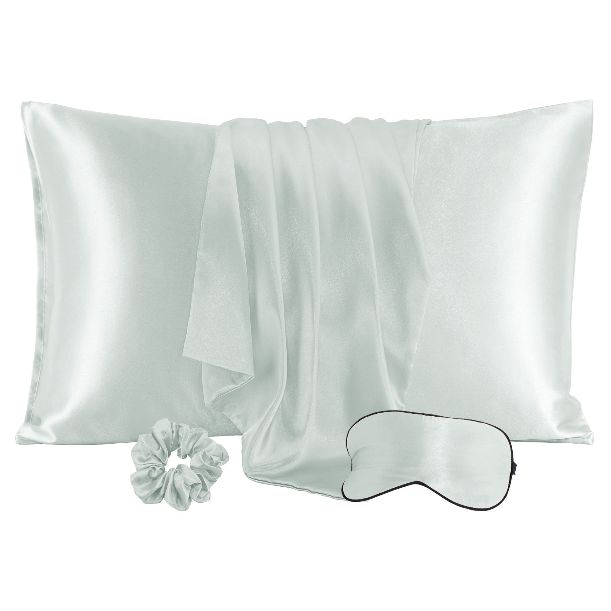 Unique Bargains Set of 2 Durable Soft Enveloped Closure Satin Pillowcase Gray Queen(20"x30")