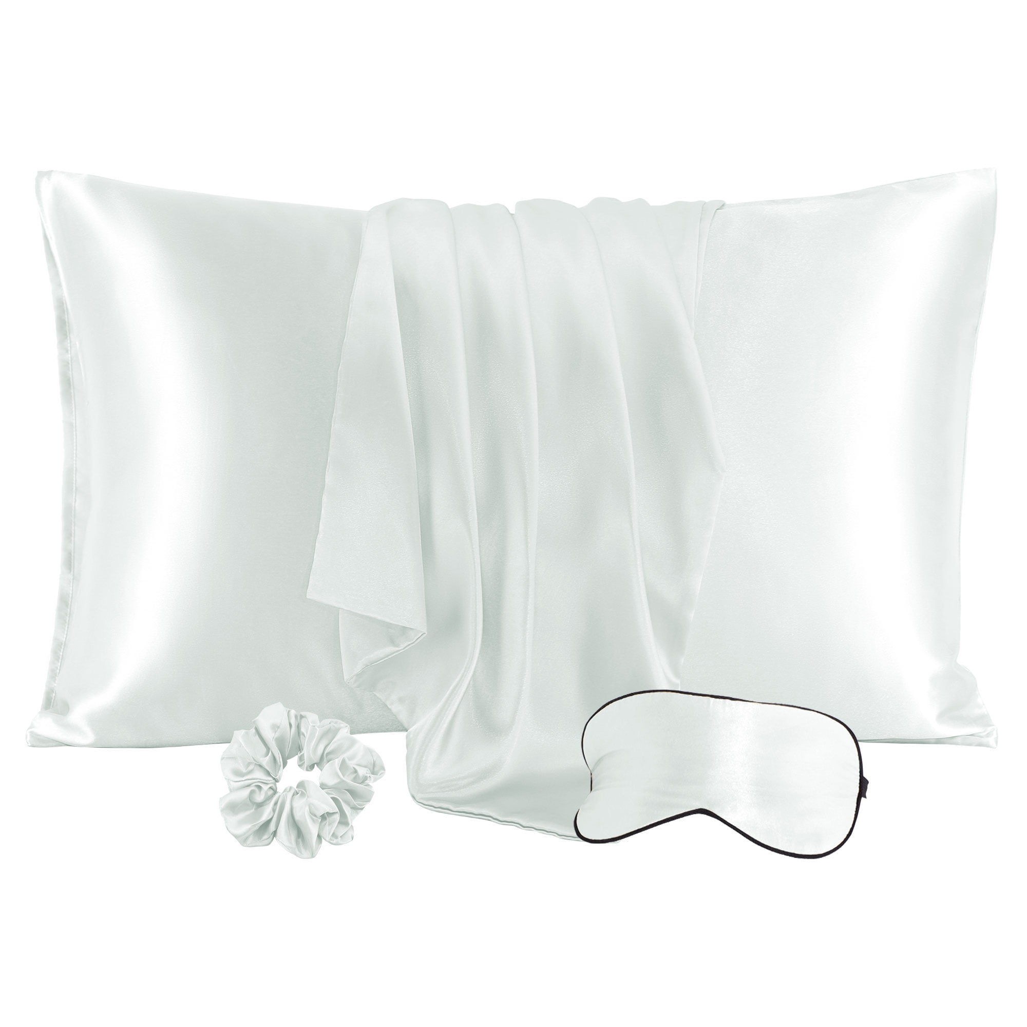 Unique Bargains Set of 2 Durable Soft Enveloped Closure Satin Pillowcase Light Gray King(20"x36"）