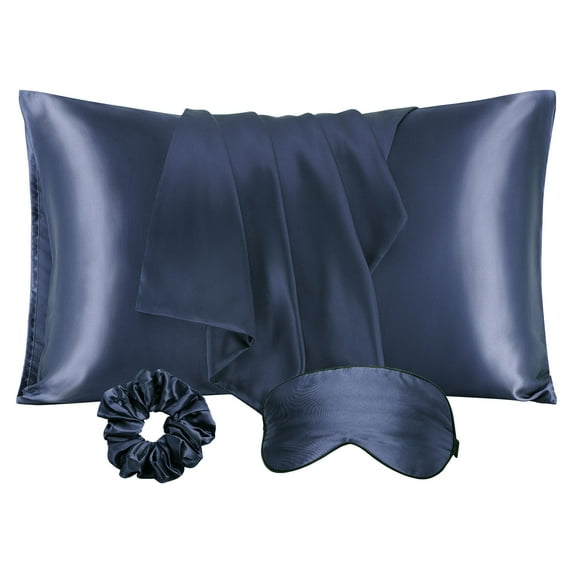 Unique Bargains Set of 2 Durable Soft Enveloped Closure Satin Pillowcase Navy Blue Standard(20"x26")