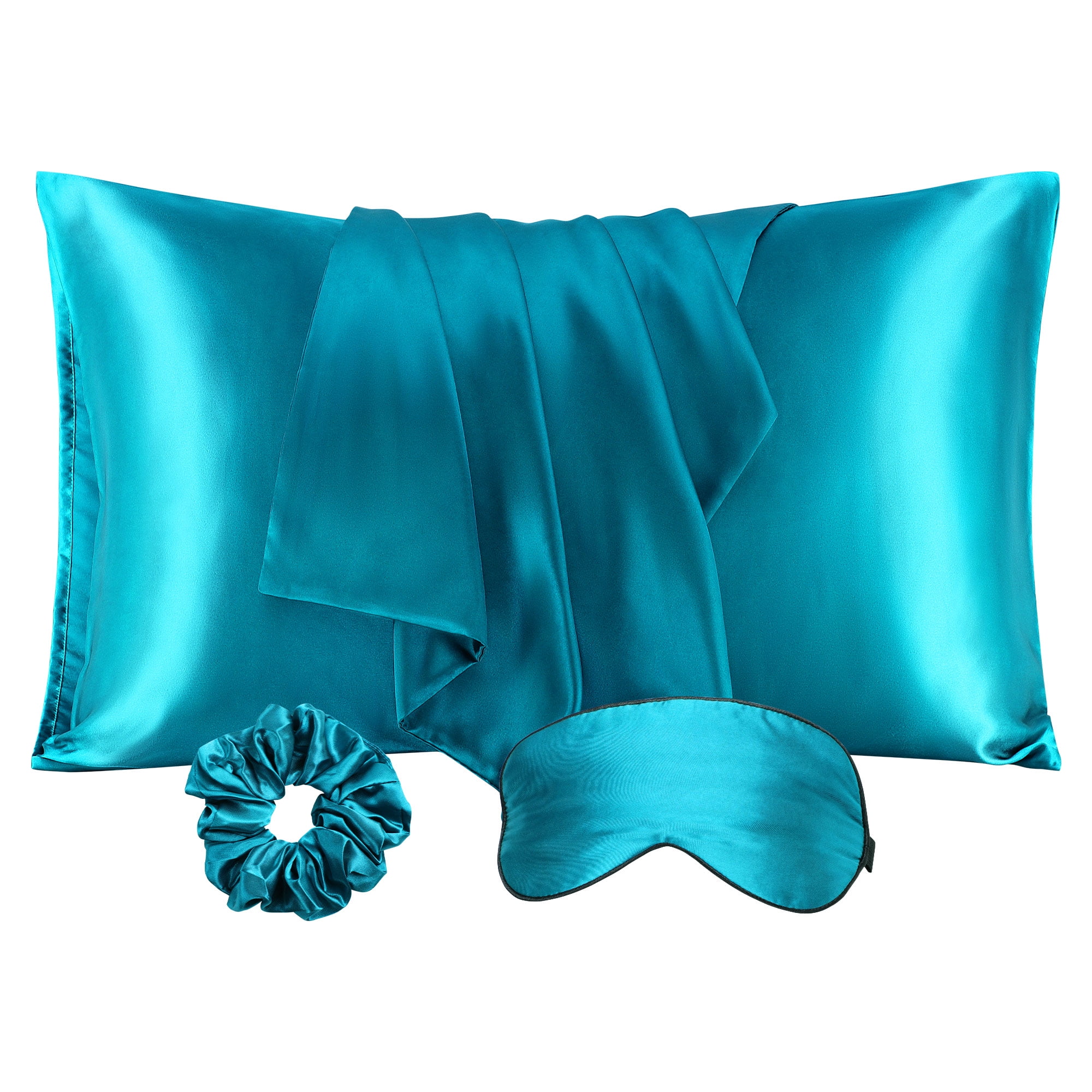 Unique Bargains Set of 2 Durable Soft Enveloped Closure Satin Pillowcase Peacock Blue Queen(20"x30")