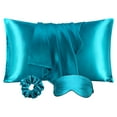 thumbnail image 1 of Unique Bargains Set of 2 Durable Soft Enveloped Closure Satin Pillowcase Peacock Blue Standard(20"x26"), 1 of 8