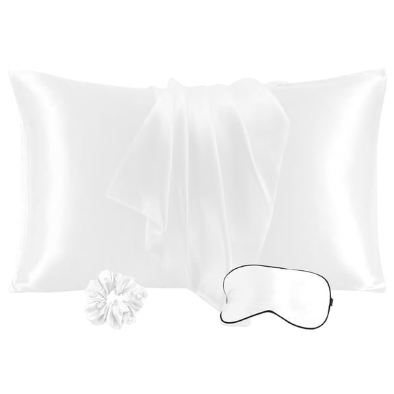 Unique Bargains Set of 2 Durable Soft Enveloped Closure Satin Pillowcase White Standard(20"x26")