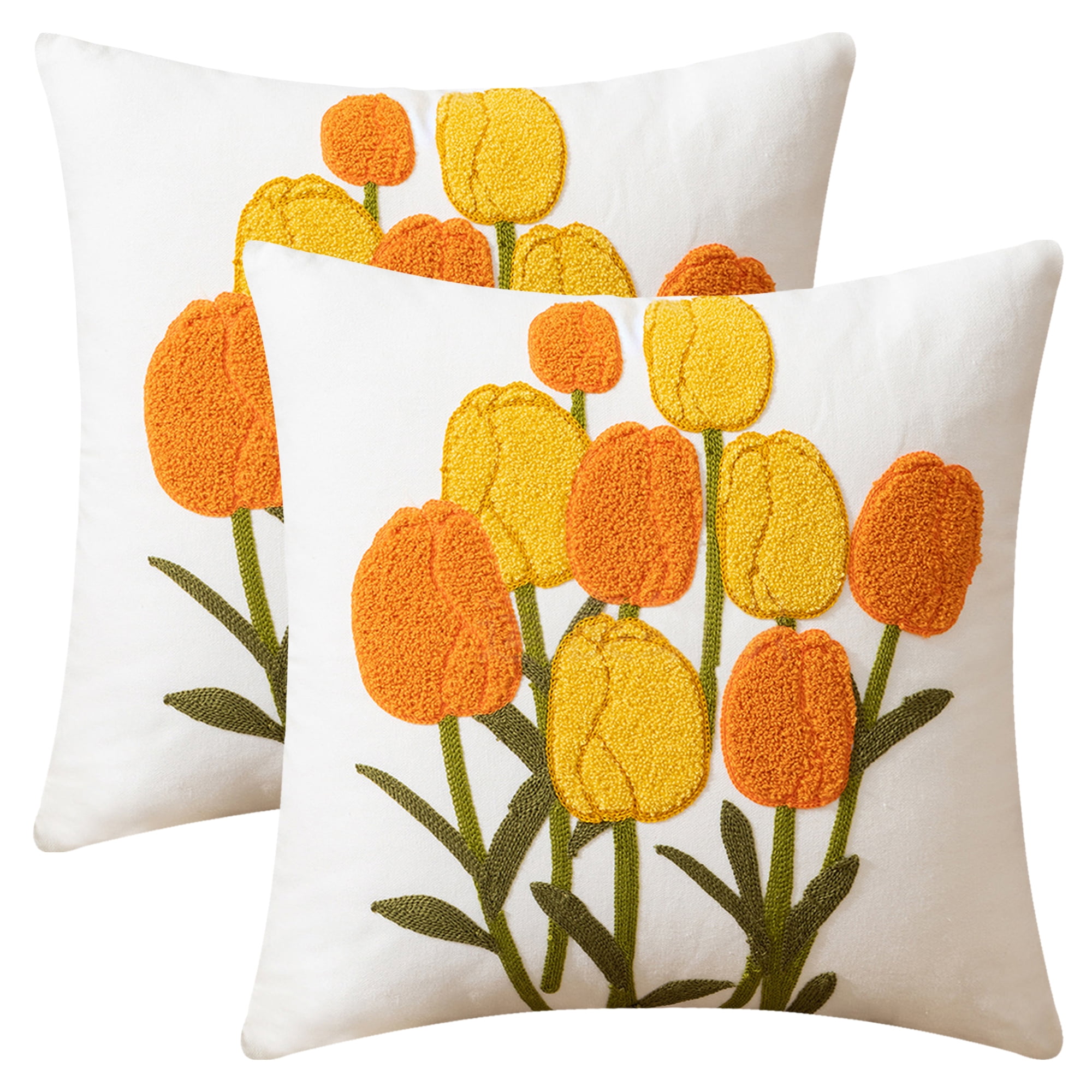 Unique Bargains Set of 2 Floral Embroidered Throw Pillow Covers Flower-3 18" x 18"