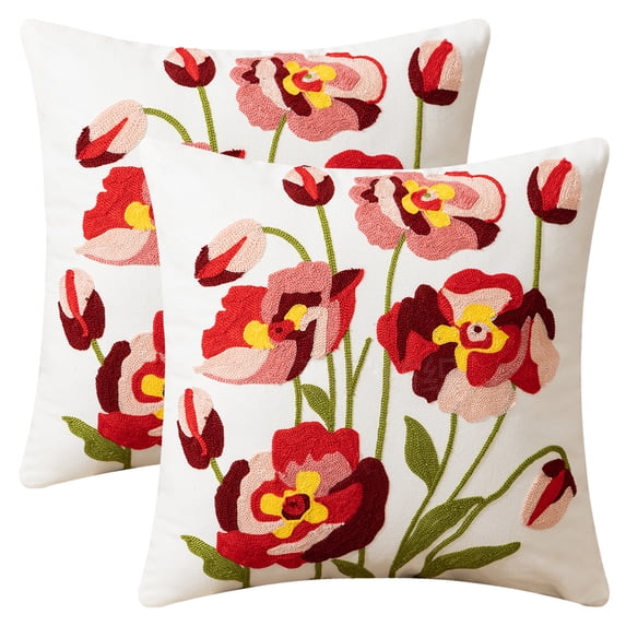 Unique Bargains Set of 2 Floral Embroidered Throw Pillow Covers Flower-4 18" x 18"