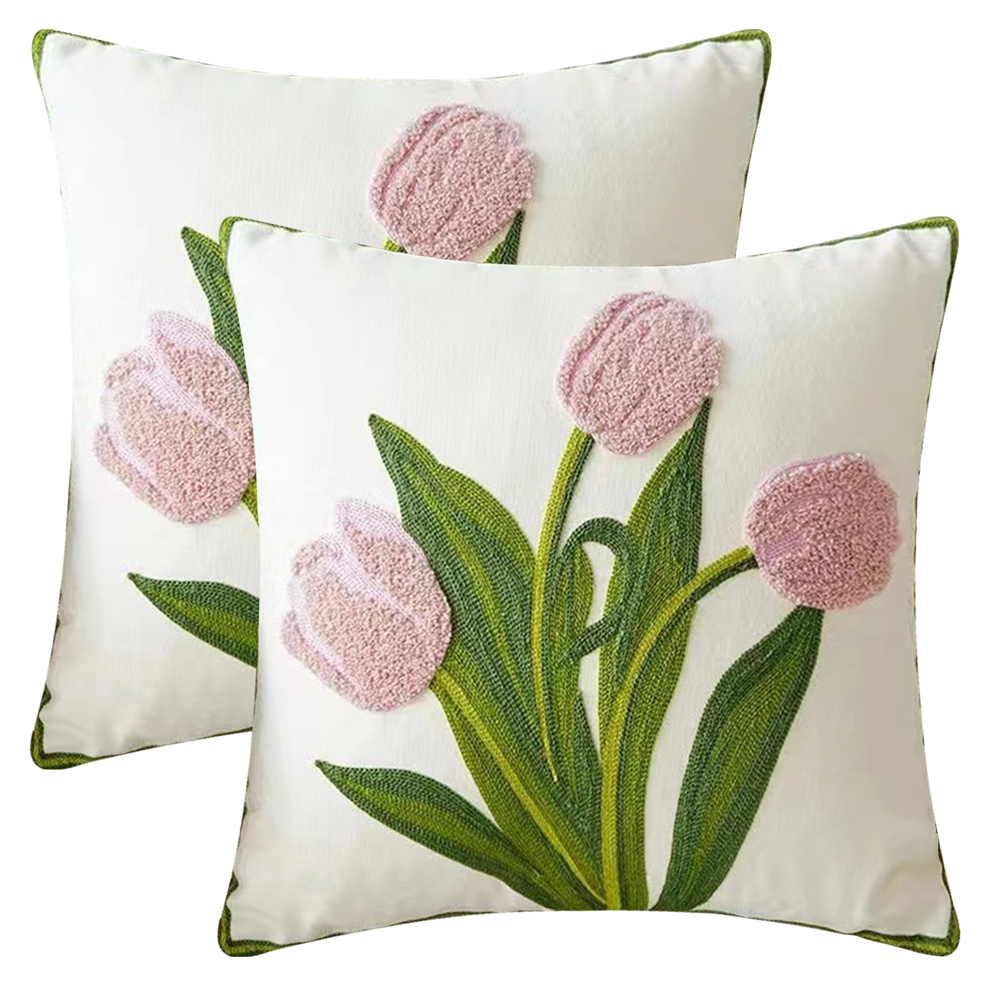 Unique Bargains Set of 2 Floral Embroidered Throw Pillow Covers Flower-8 18" x 18"