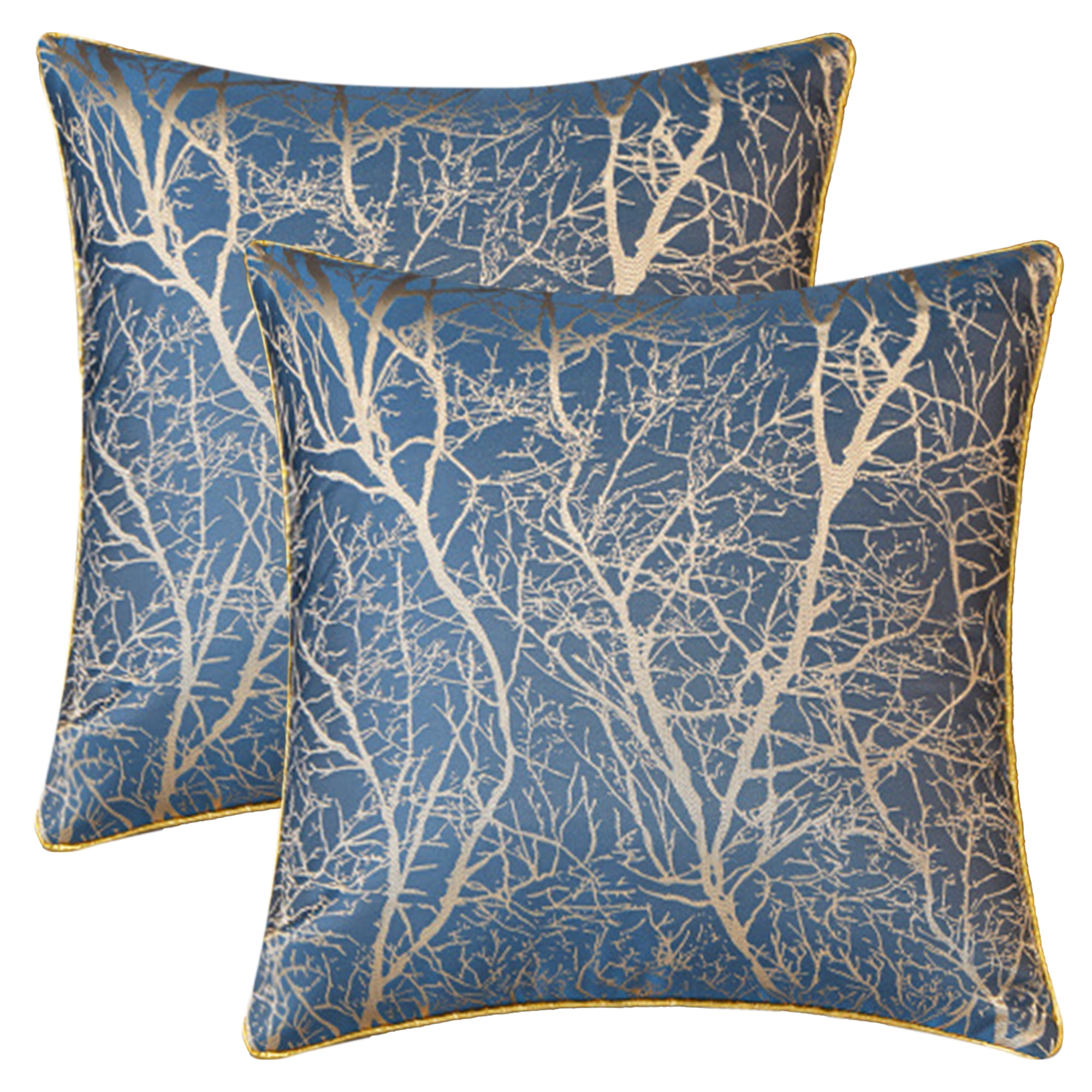 Unique Bargains Set of 2 Floral Leaf Botanical Pattern Decoration Blue 18" x 18"
