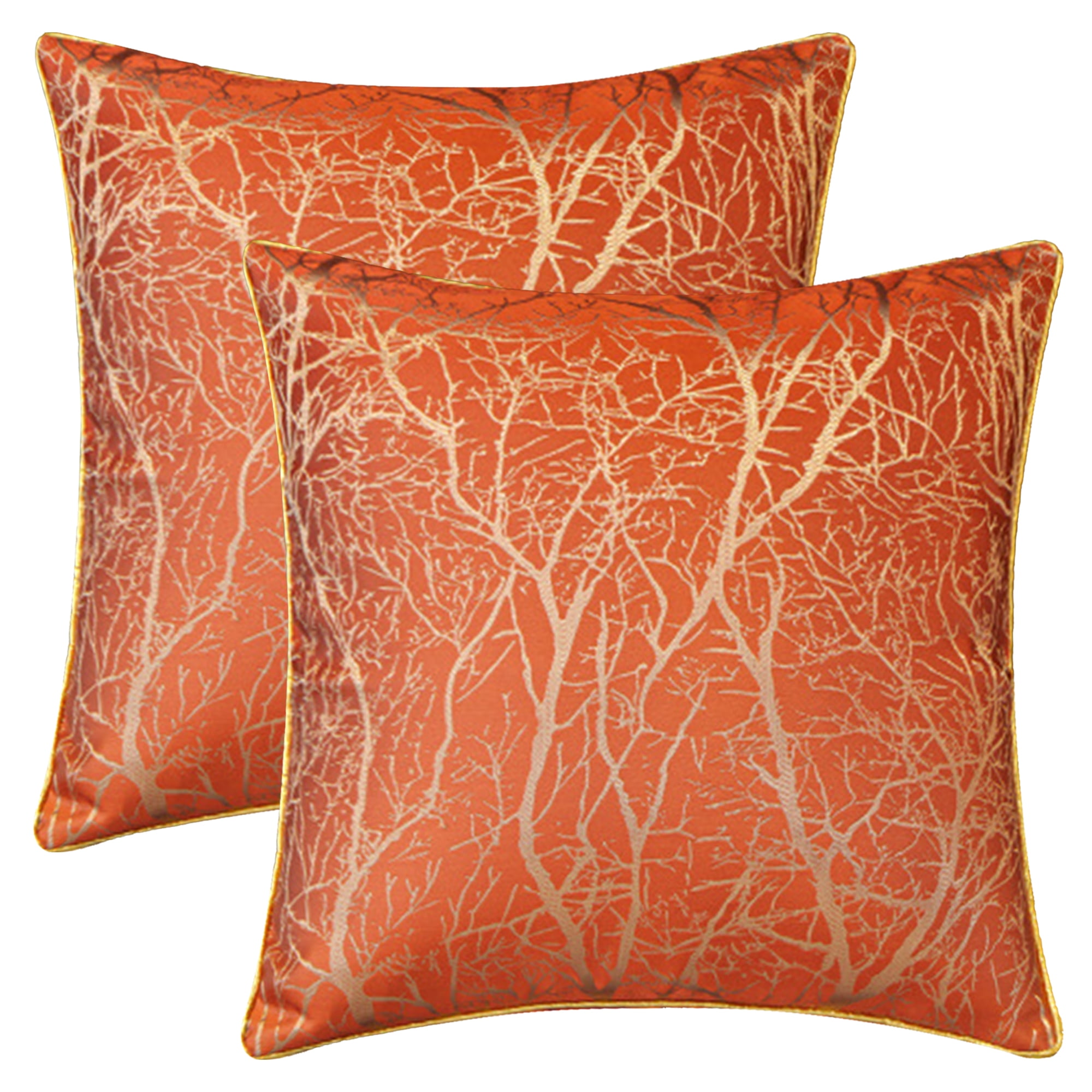 Unique Bargains Set of 2 Floral Leaf Botanical Pattern Decoration Orange 18" x 18"