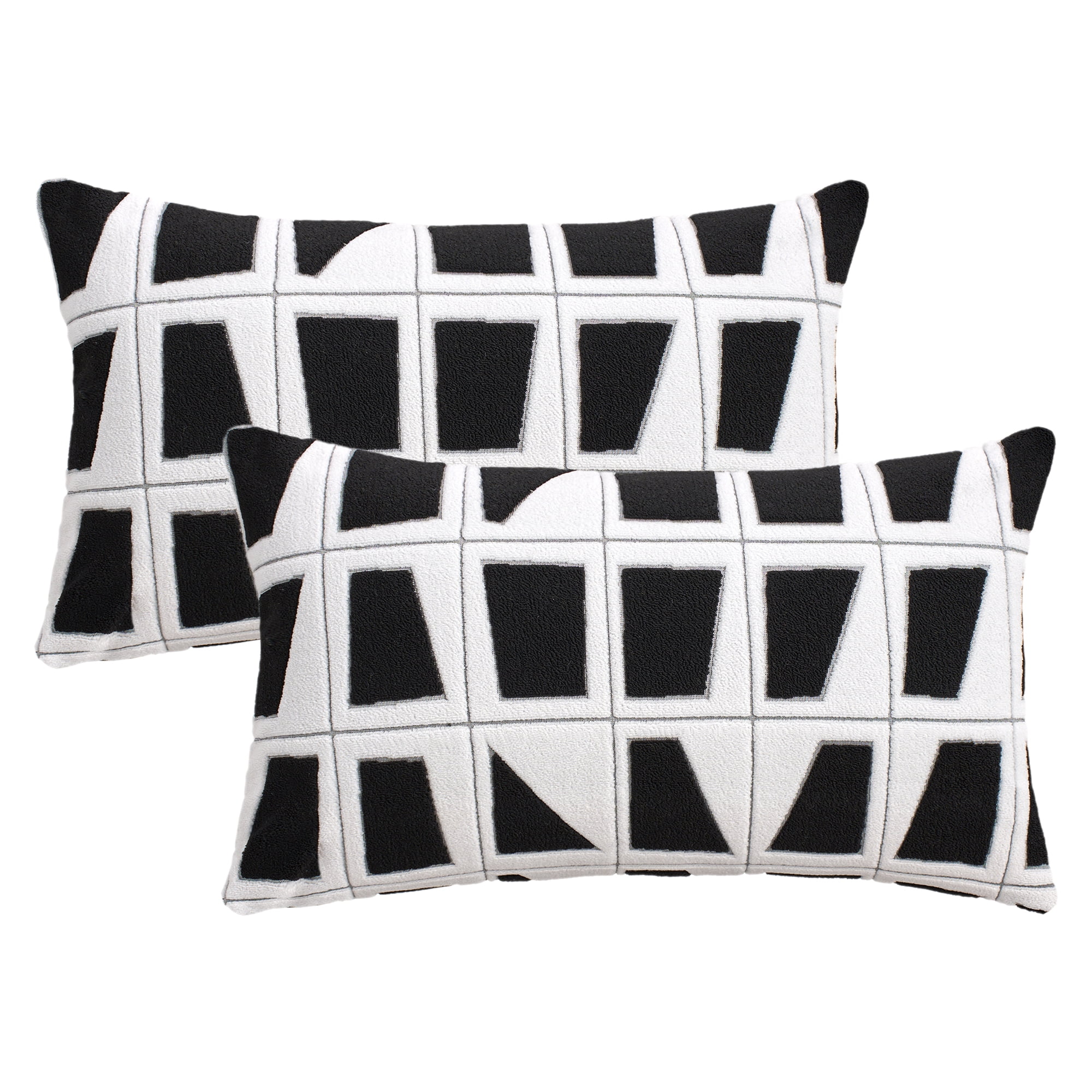 Unique Bargains Set of 2 Geometric Soft Plush Cushion Case Pillow Covers 20" x 12" Black