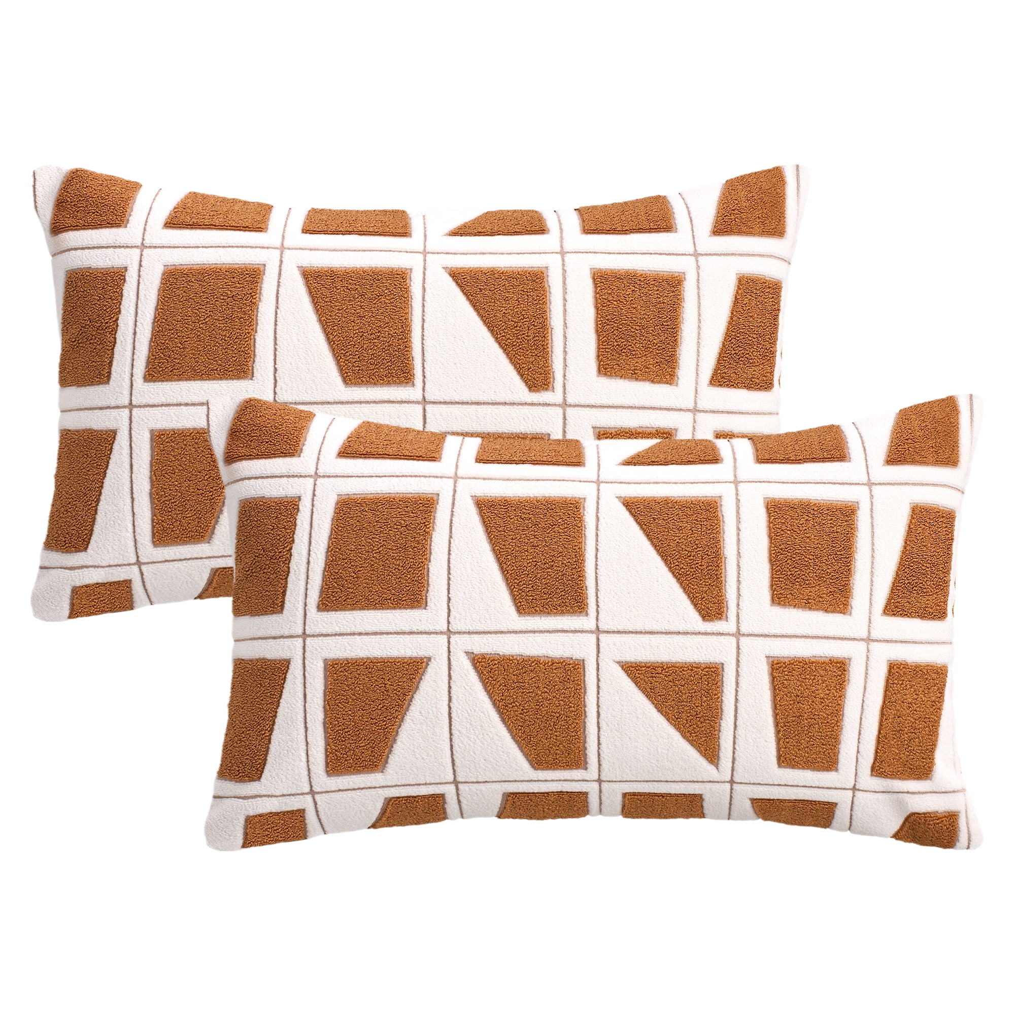 Unique Bargains Set of 2 Geometric Soft Plush Cushion Case Pillow Covers 20" x 12" Coffee