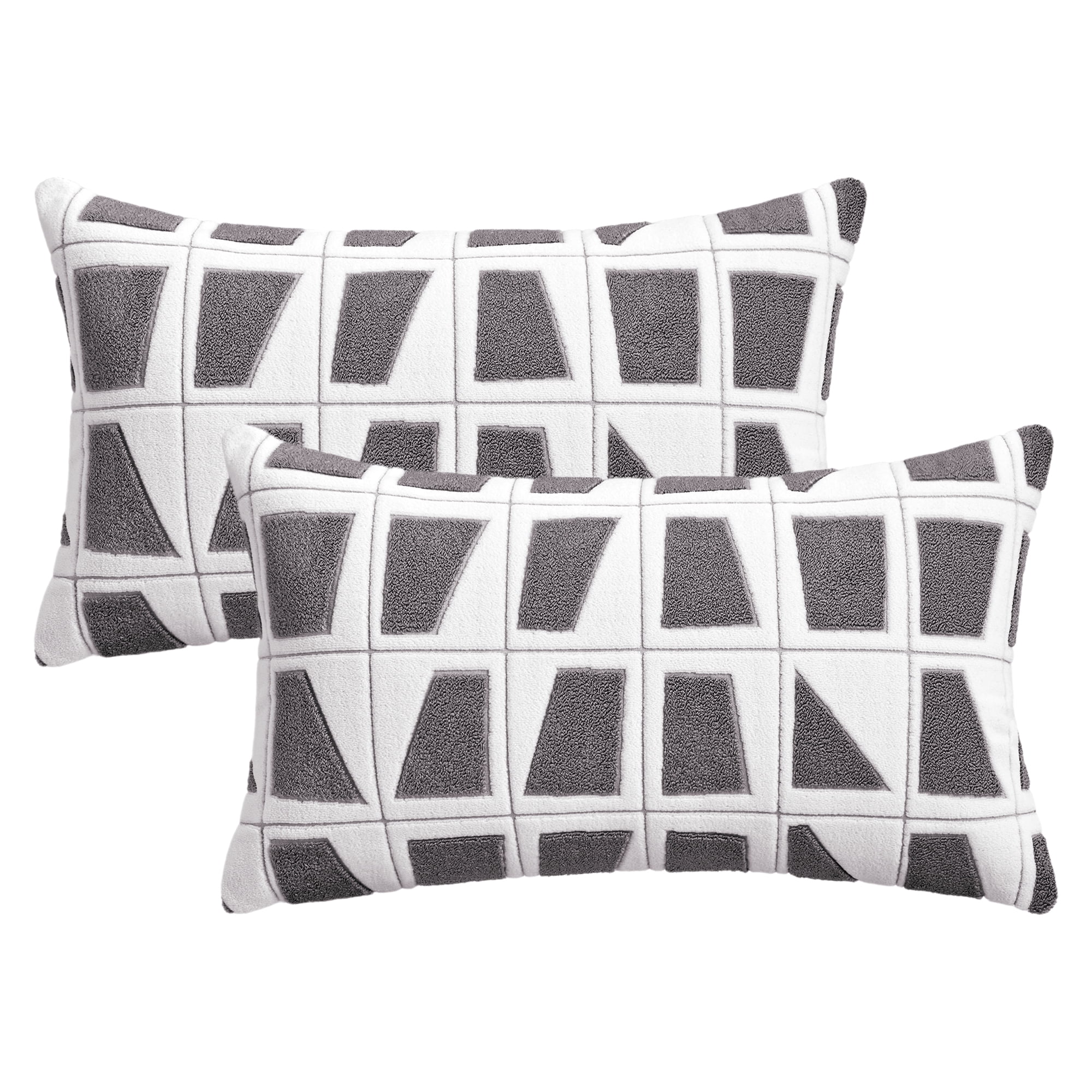 Unique Bargains Set of 2 Geometric Soft Plush Cushion Case Pillow Covers 20" x 12" Grey