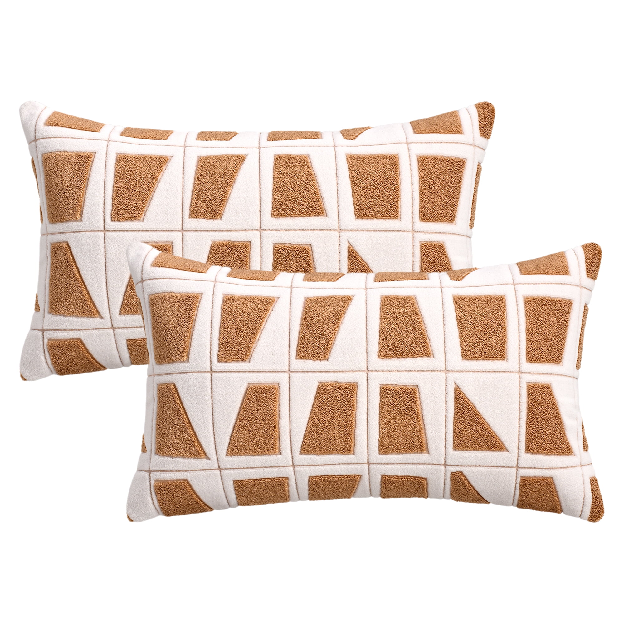 Unique Bargains Set of 2 Geometric Soft Plush Cushion Case Pillow Covers 20" x 12" Khaki
