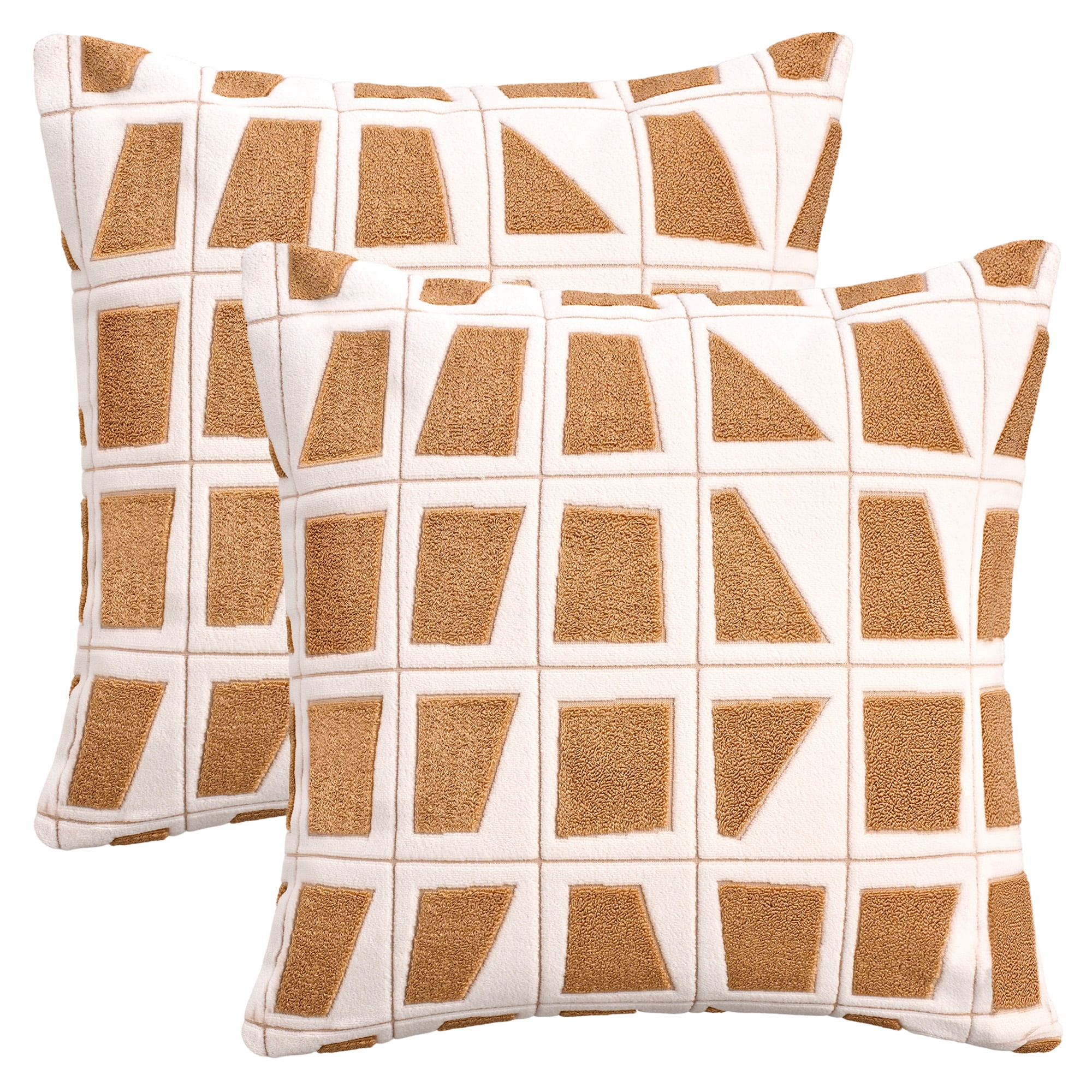 Unique Bargains Set of 2 Geometric Soft Plush Cushion Case Pillow Covers 20" x 20" Khaki