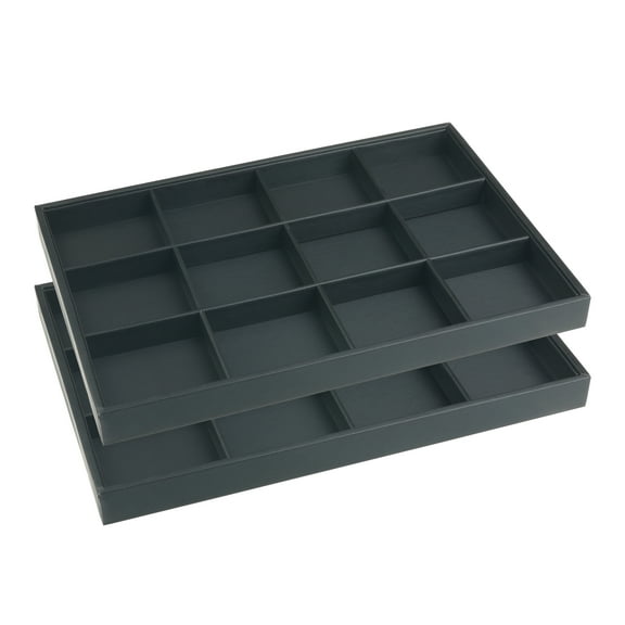 Unique Bargains Set of 2 PU Leather Jewelry Boxes Organizer Trays with Removable Dividers Black 12 Grid Tray