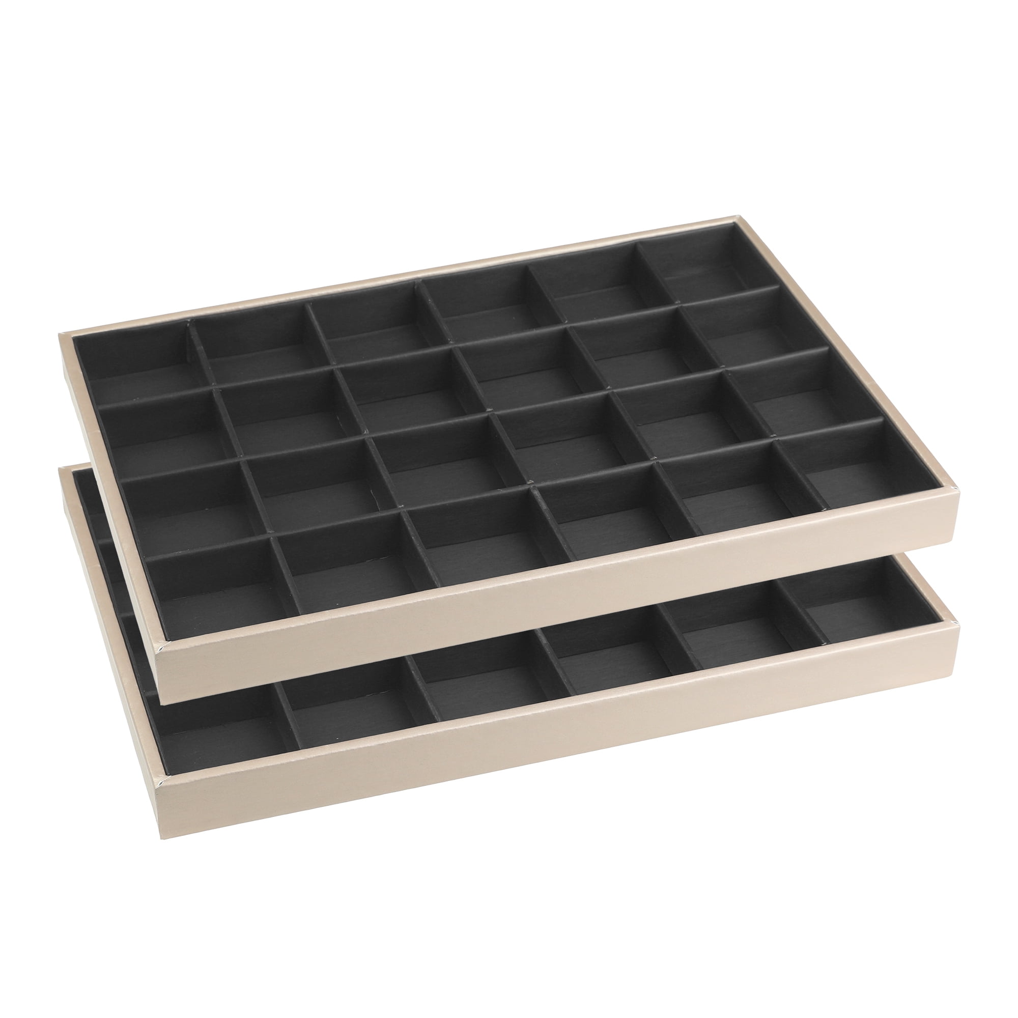 Unique Bargains Set of 2 PU Leather Jewelry Boxes Organizer Trays with Removable Dividers Black 24 Grid Tray
