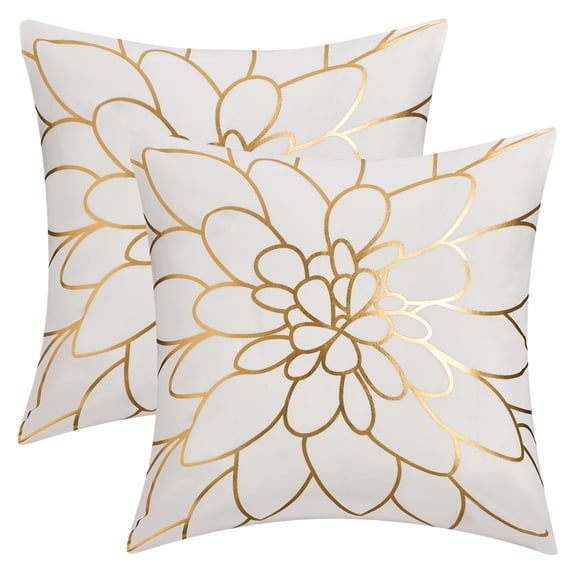 Unique Bargains Set of 2 Pillow Covers with Bronzing Print for Couch Gold-Petals