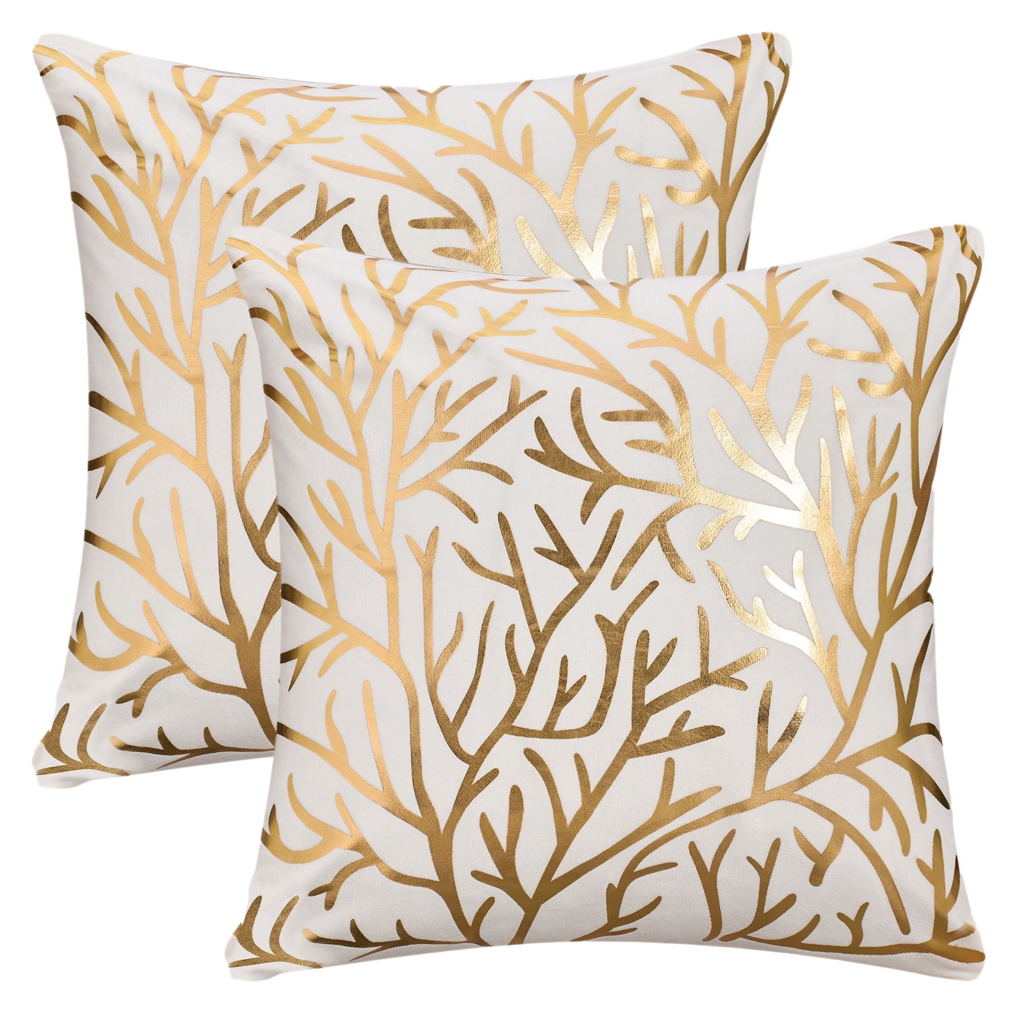 Unique Bargains Set of 2 Pillow Covers with Bronzing Print for Couch Gold-Tree Branch