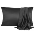 thumbnail image 1 of Unique Bargains Silky Satin Pillow Cases Covers Set of 2 Black Queen, 1 of 8