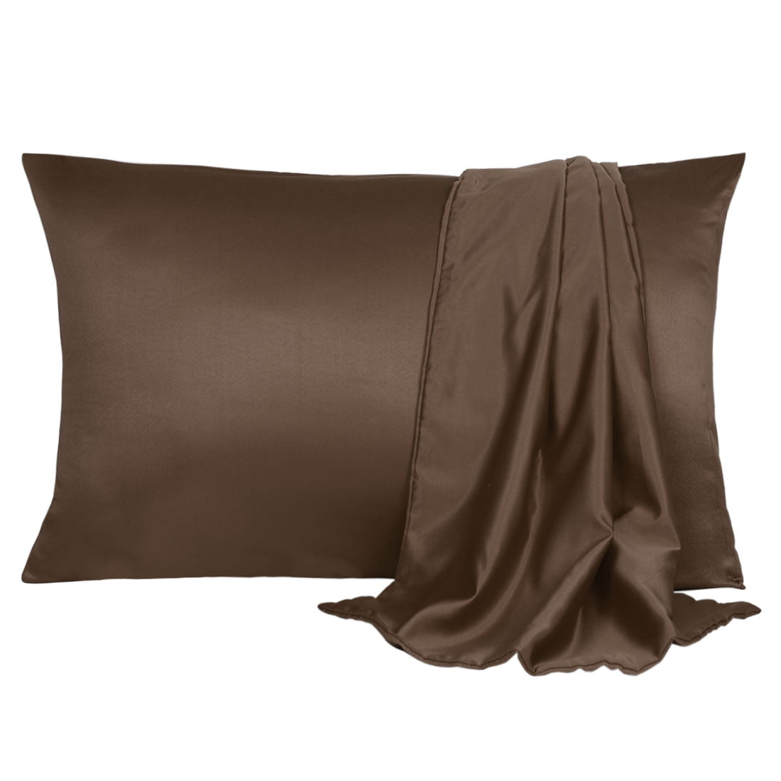 Unique Bargains Silky Satin Pillow Cases Covers Set of 2 Brown Standard